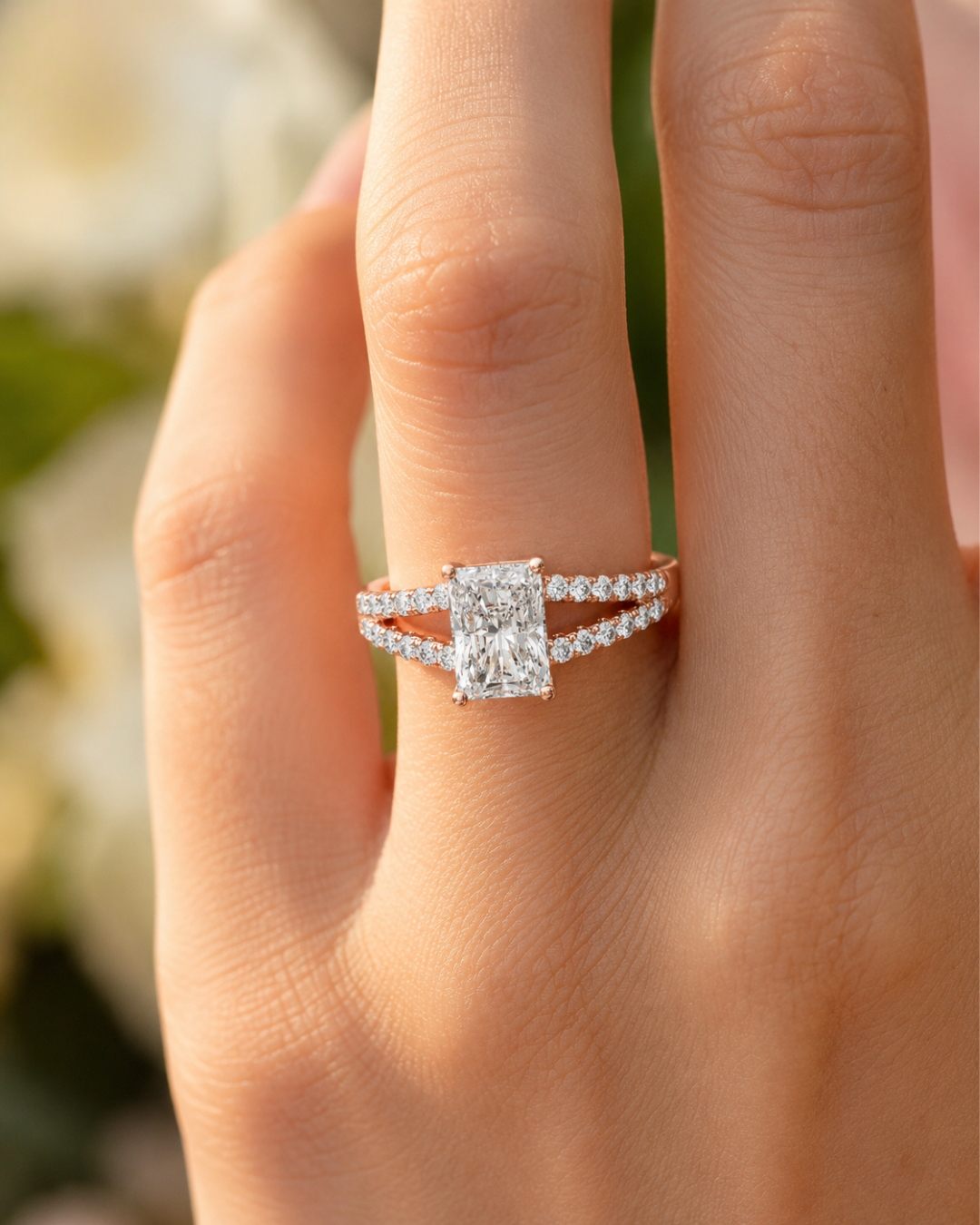 Premium radiant lab-grown diamond ring by Kiashaa Jewellery in rose gold for weddings and anniversary gifting.