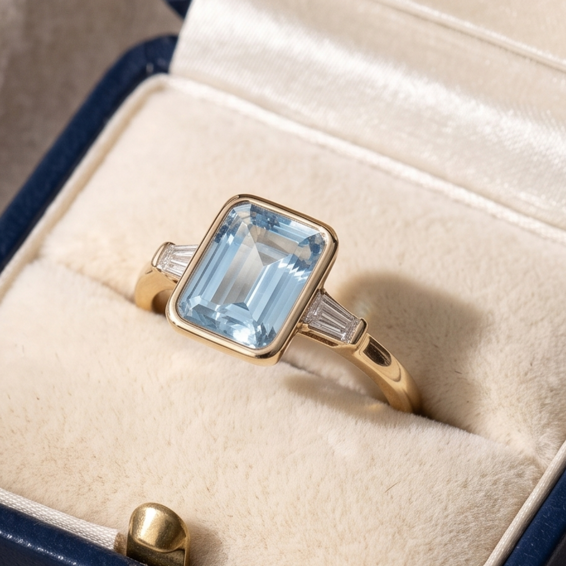 Kiashaa Jewellery blue step-cut and tapered baguette ring