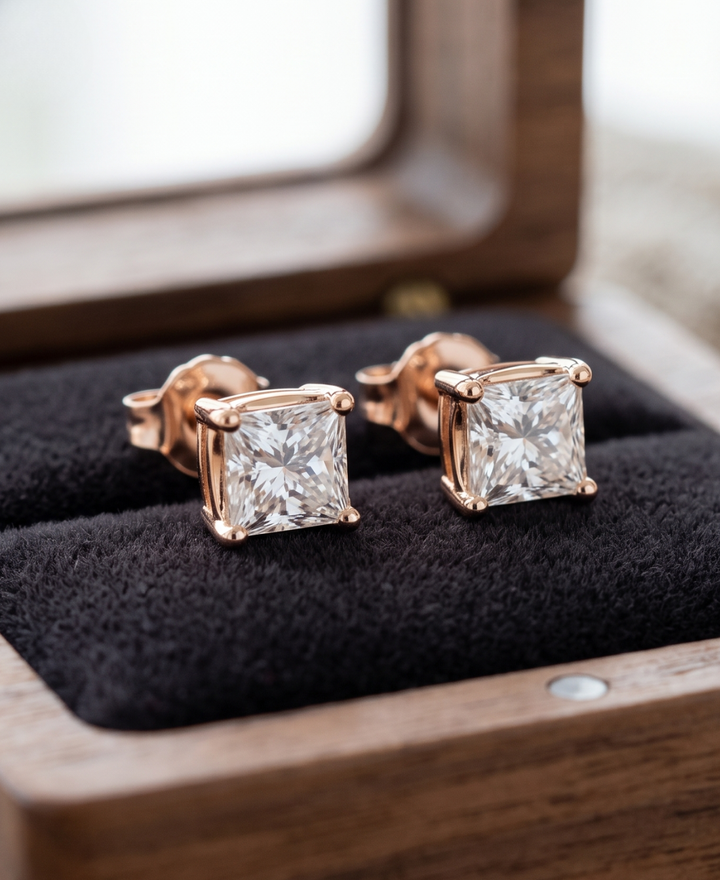 Premium lab-grown princess diamond earrings by Kiashaa Jewellery for anniversaries and gifting.