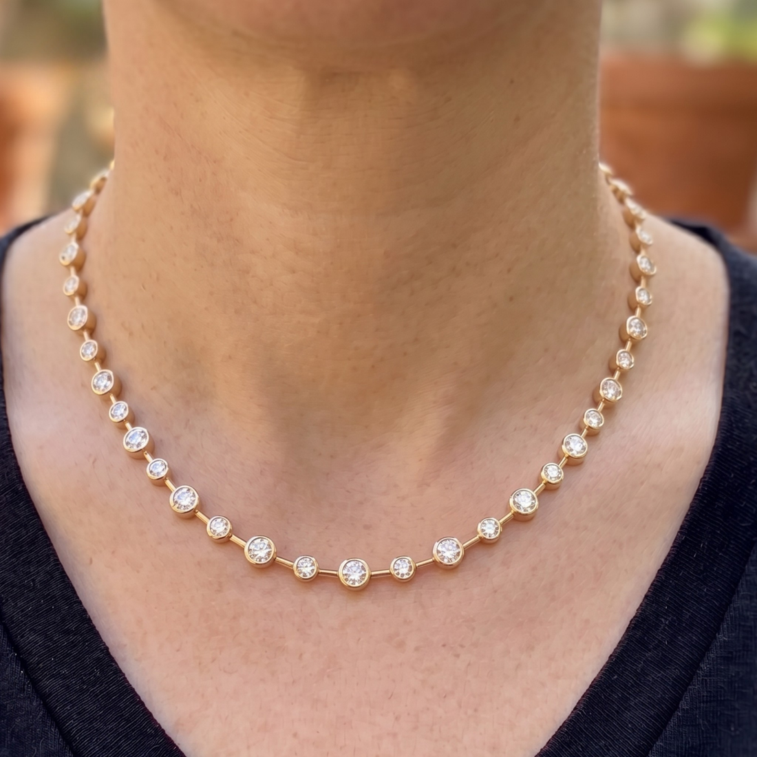 Aurora Bezel 3 CT Round Diamond Station Necklace
