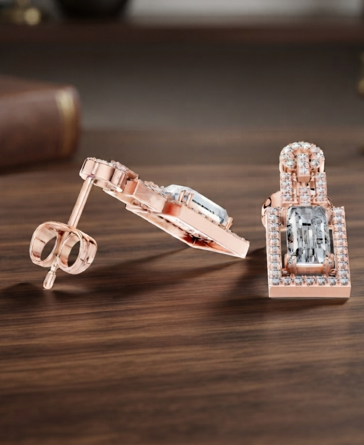 Luxury baguette diamond drop earrings by Kiashaa Jewellery for weddings, anniversaries, and evening events.