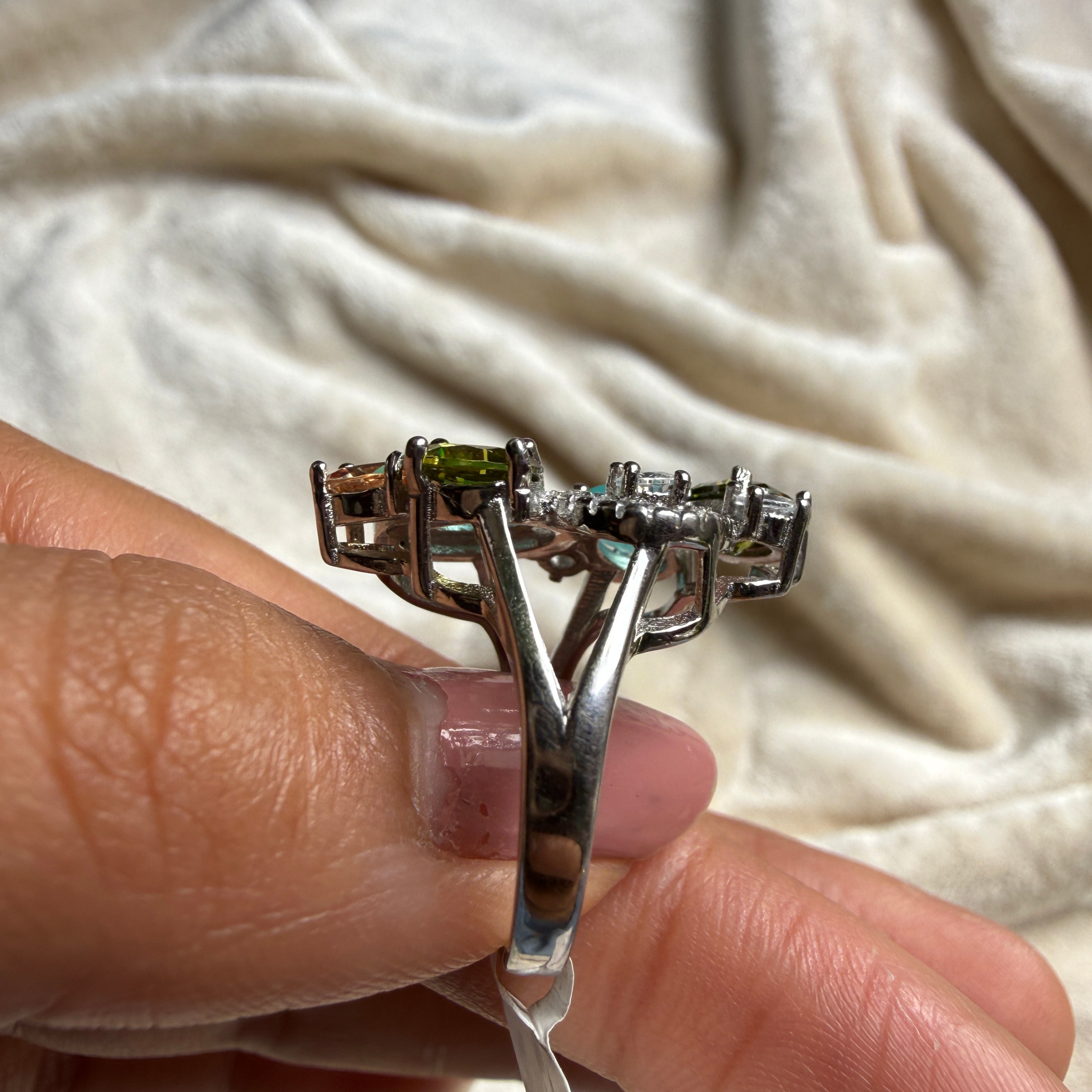 Multicolor gemstone and lab-grown diamond statement ring by Kiashaa Jewellery.