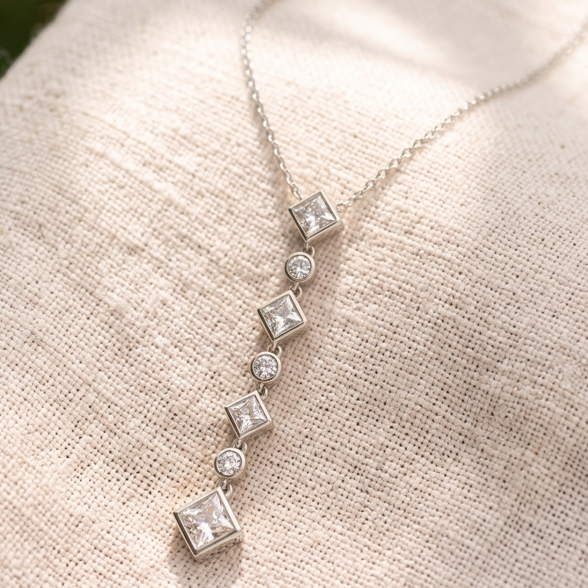 5.32 CTW Princess & Round Diamond Drop Necklace in 9K, 14K & 18K Gold
