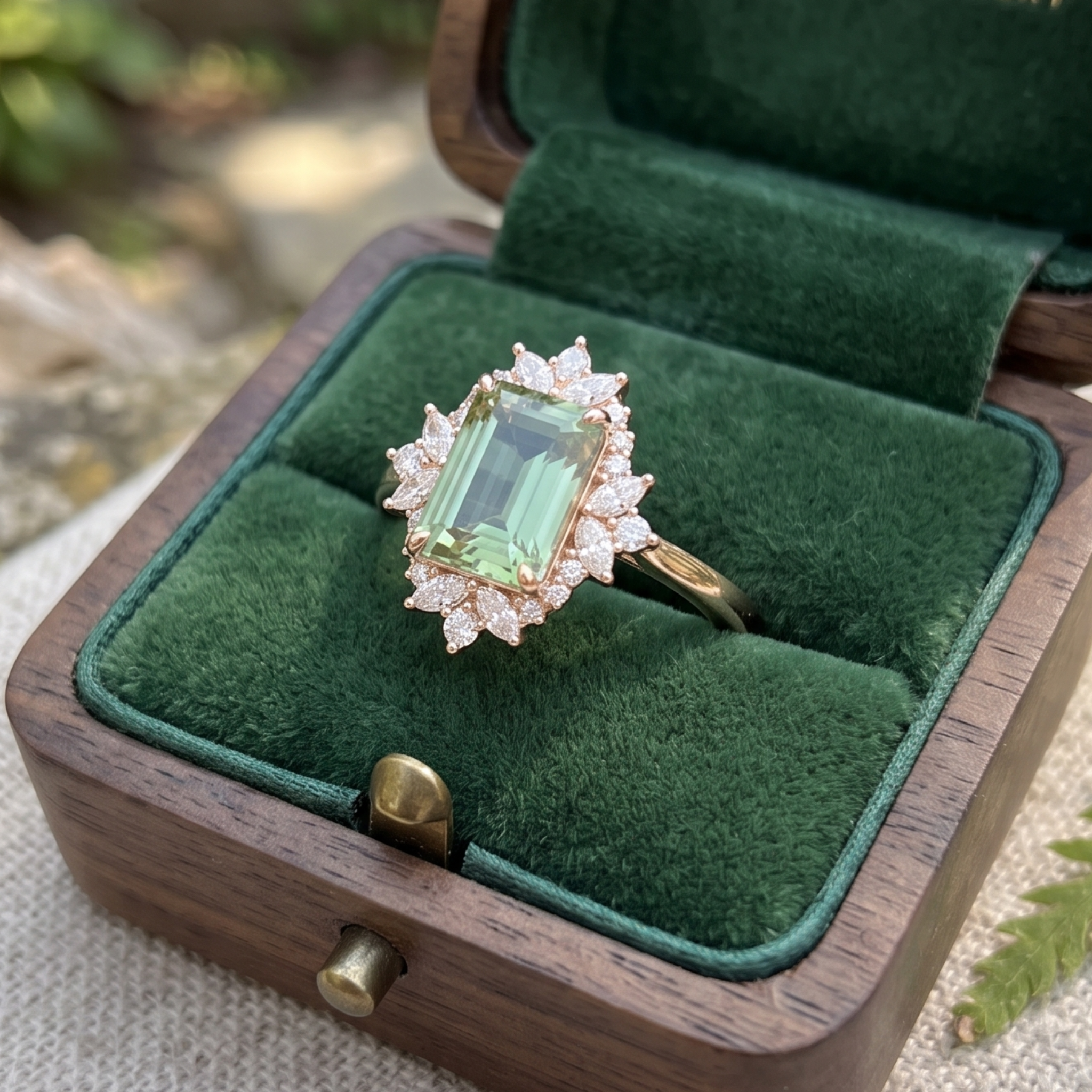 Verdant Majesty 4.372 CTW Emerald, Marquise & Round Diamond Halo Ring in 9K, 14K & 18K Gold