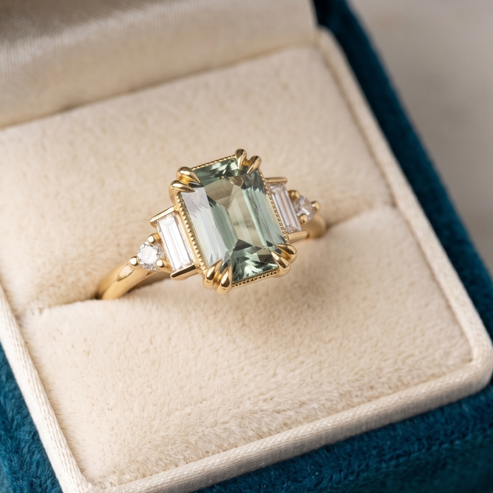 Made-to-order green emerald-style diamond statement ring for women