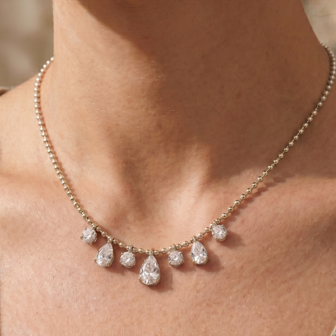 Serene Cascade 2.80 CTW Pear & Round Diamond Drop Necklace in 14K & 18K Gold