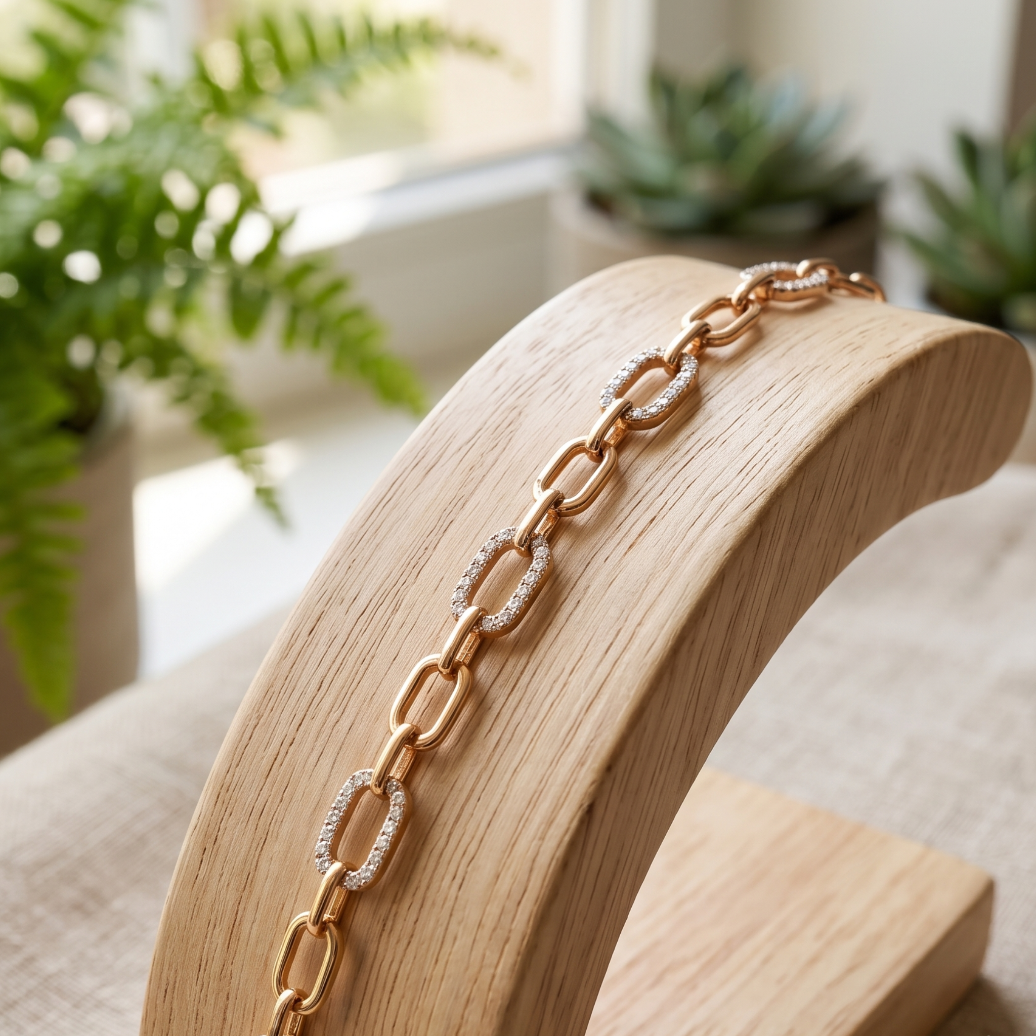 Kiashaa Jewellery 0.875 CTW diamond clover station bracelet in polished yellow gold.