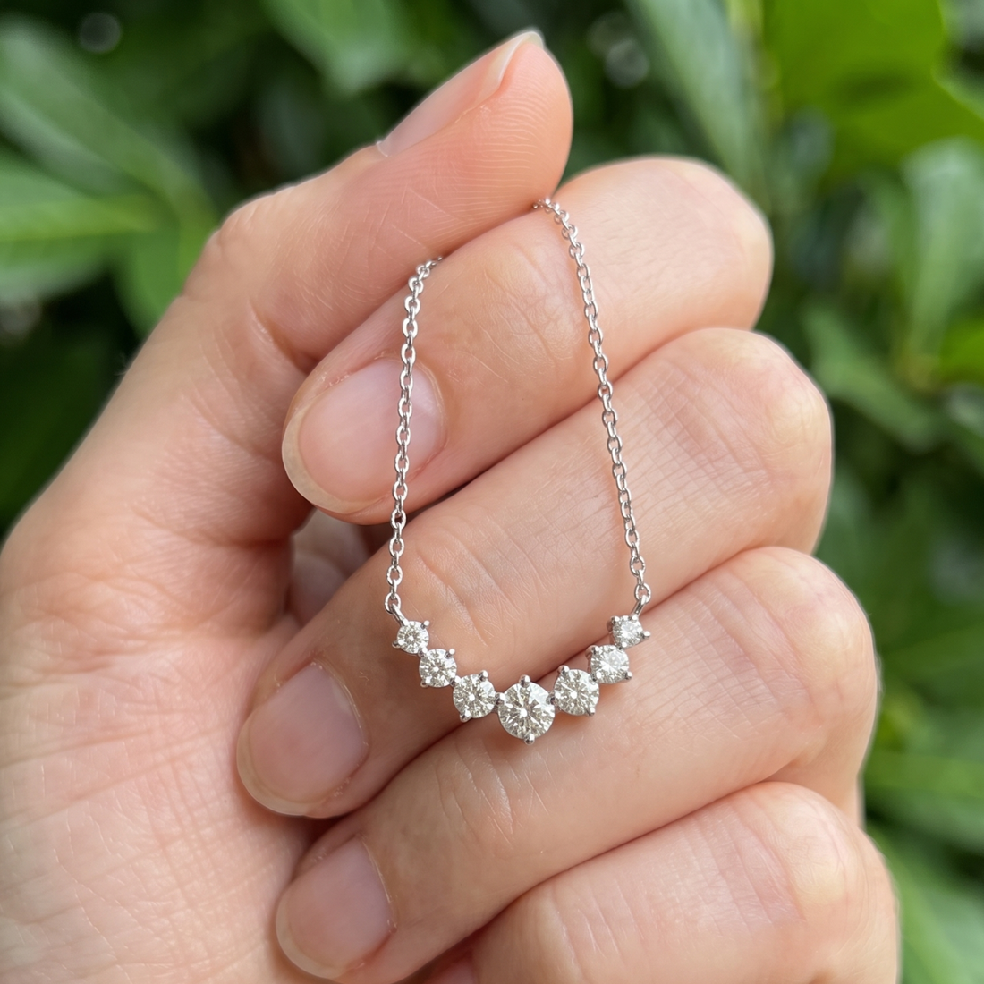 Lustre Barrel 0.59 CTW diamond bead necklace by Kiashaa Jewellery featuring 42 round diamonds in a polished white gold design.