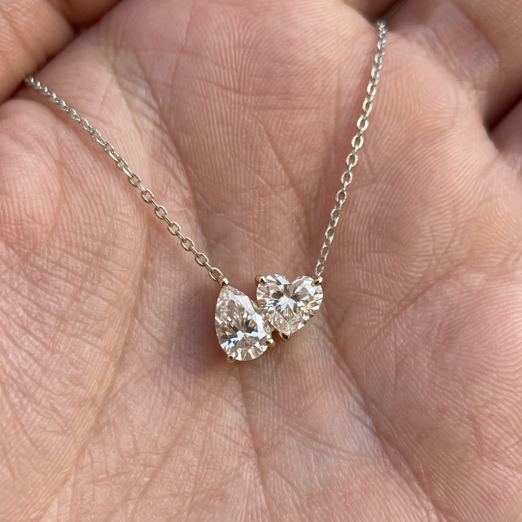 Kiashaa Jewellery 1.45 CTW pear and heart diamond necklace in polished yellow gold.