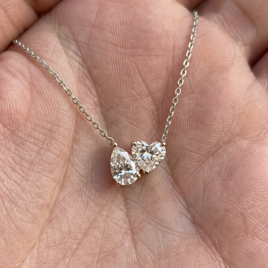 Kiashaa Jewellery 1.45 CTW pear and heart diamond necklace in polished yellow gold.
