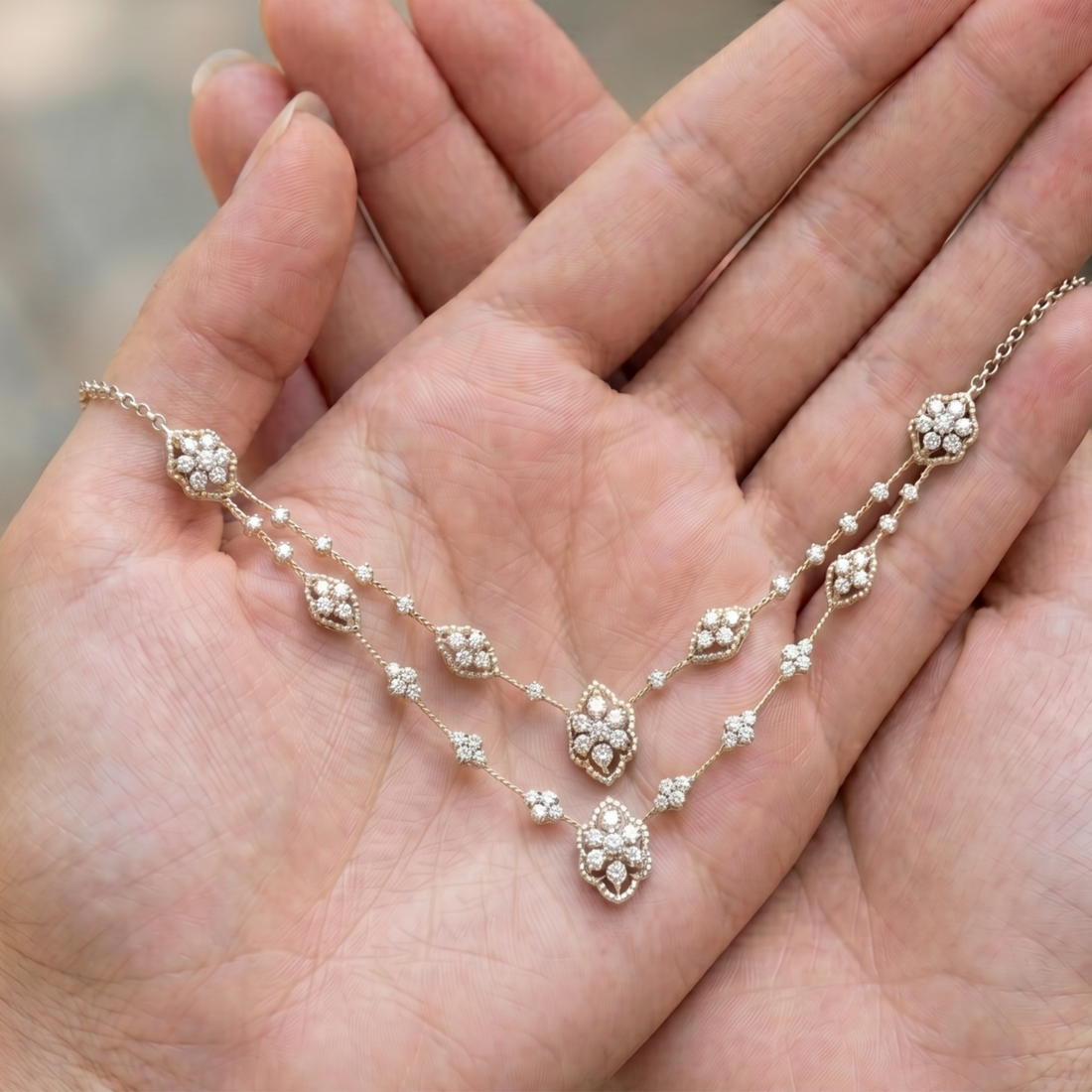 Royal Blossom 5.00 CTW Diamond Layered Necklace in 14K & 18K Gold