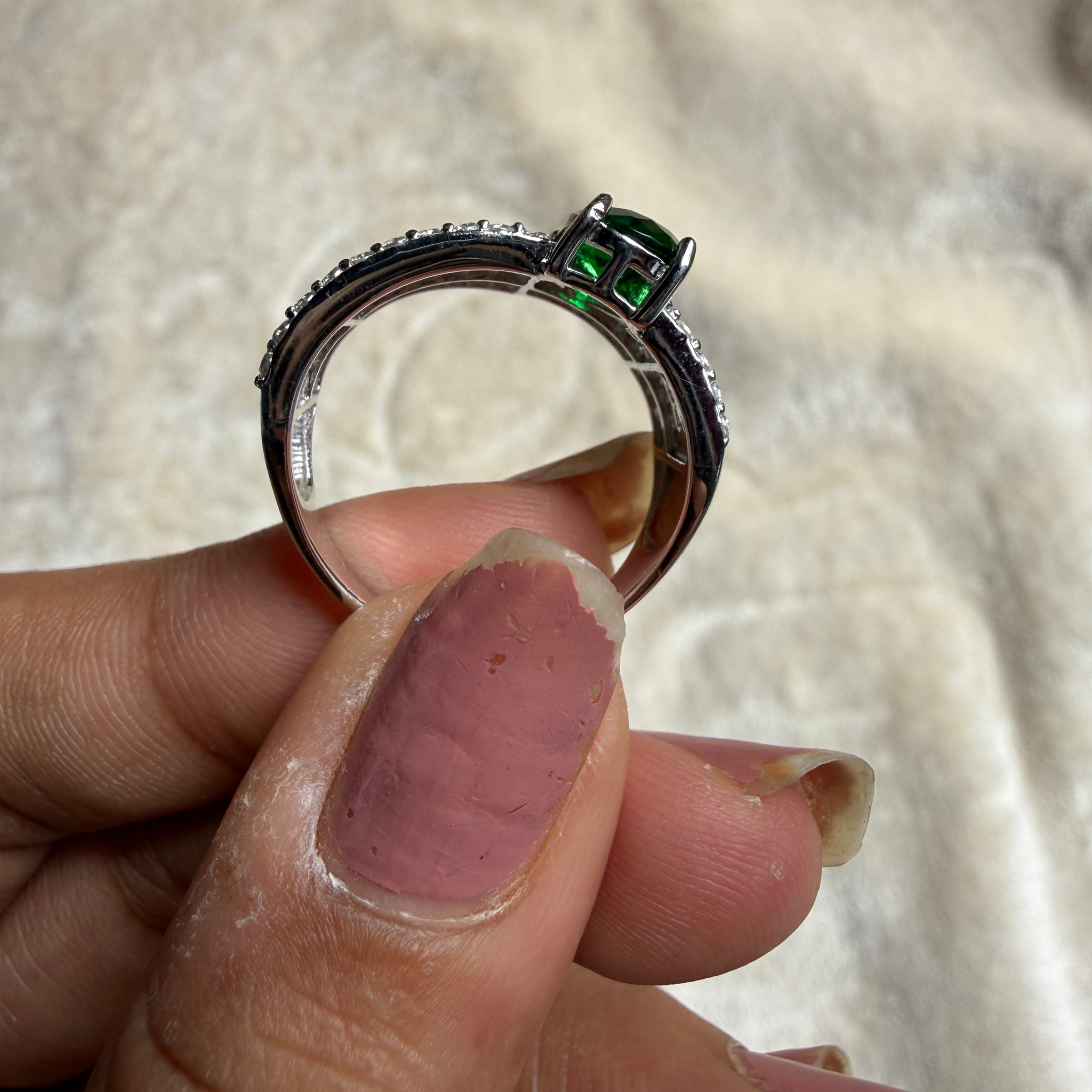 Green pear gemstone and pavé lab-grown diamond statement ring by Kiashaa Jewellery.