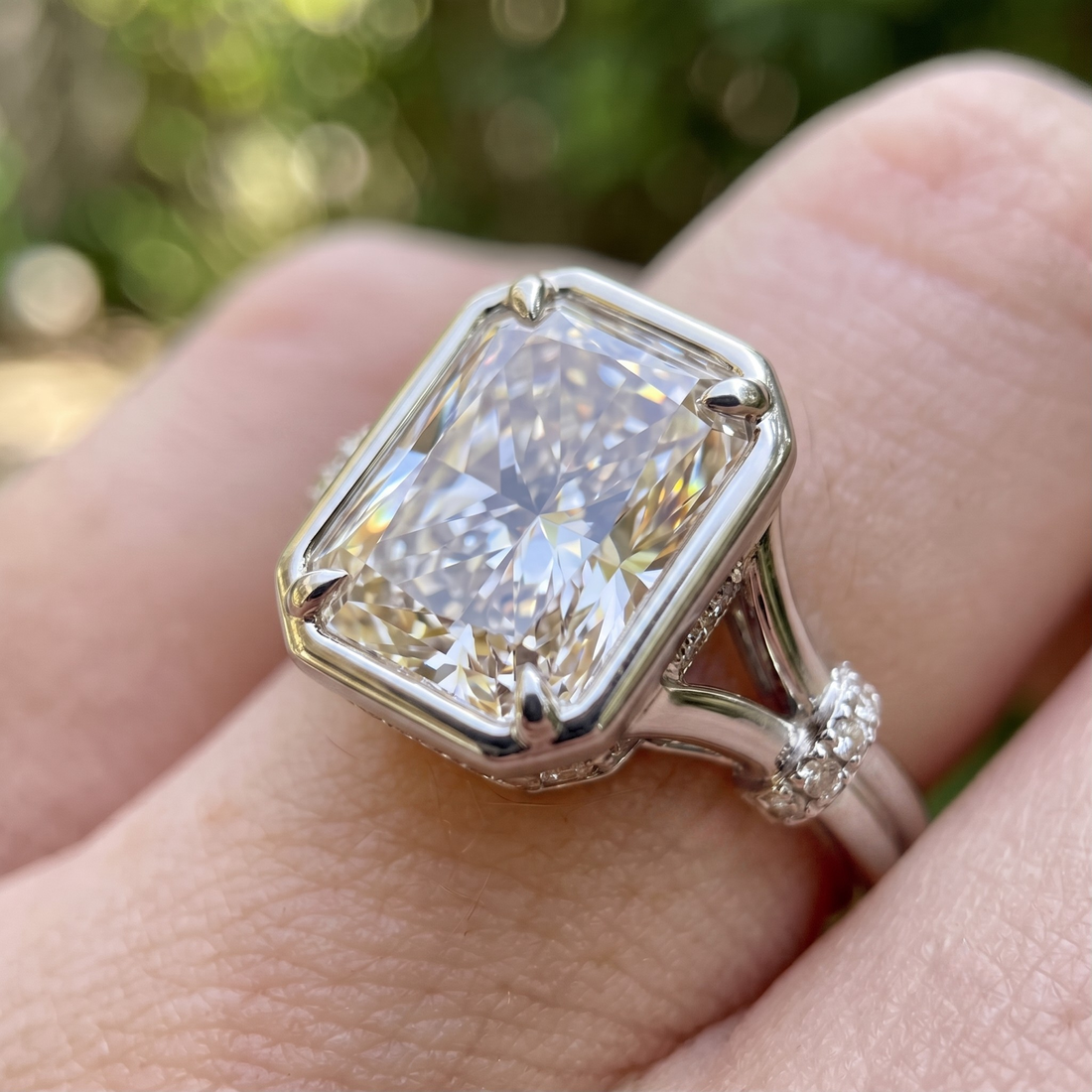 Regal Arc 2.12 CTW radiant diamond ring by Kiashaa Jewellery in polished gold.