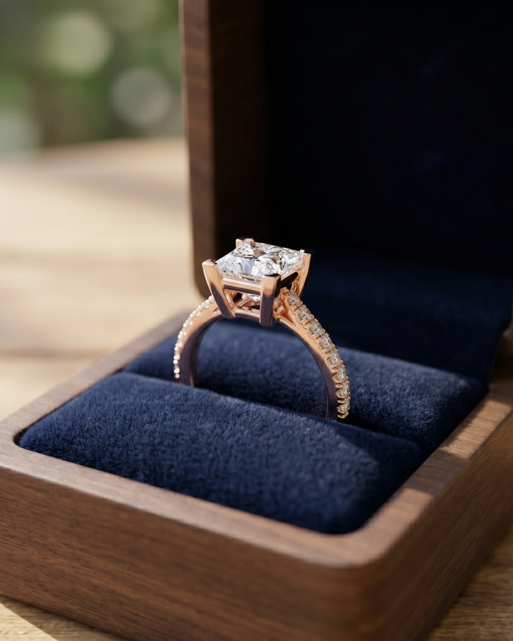 Premium 2.304 carat princess-cut diamond ring by Kiashaa Jewellery in rose gold with timeless luxury appeal.