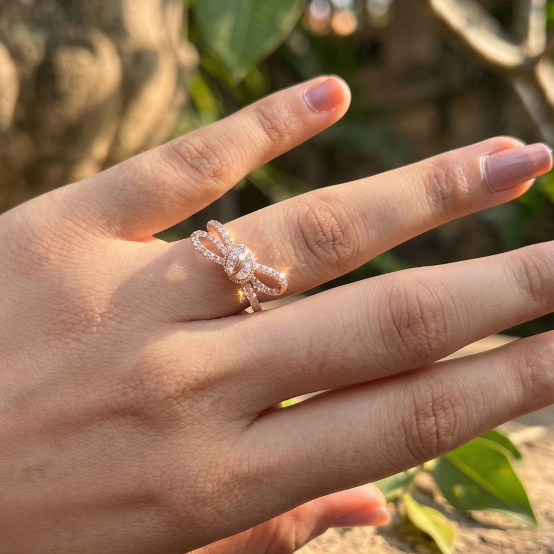 Luxury bow-inspired diamond ring handcrafted in 9K, 14K and 18K gold.