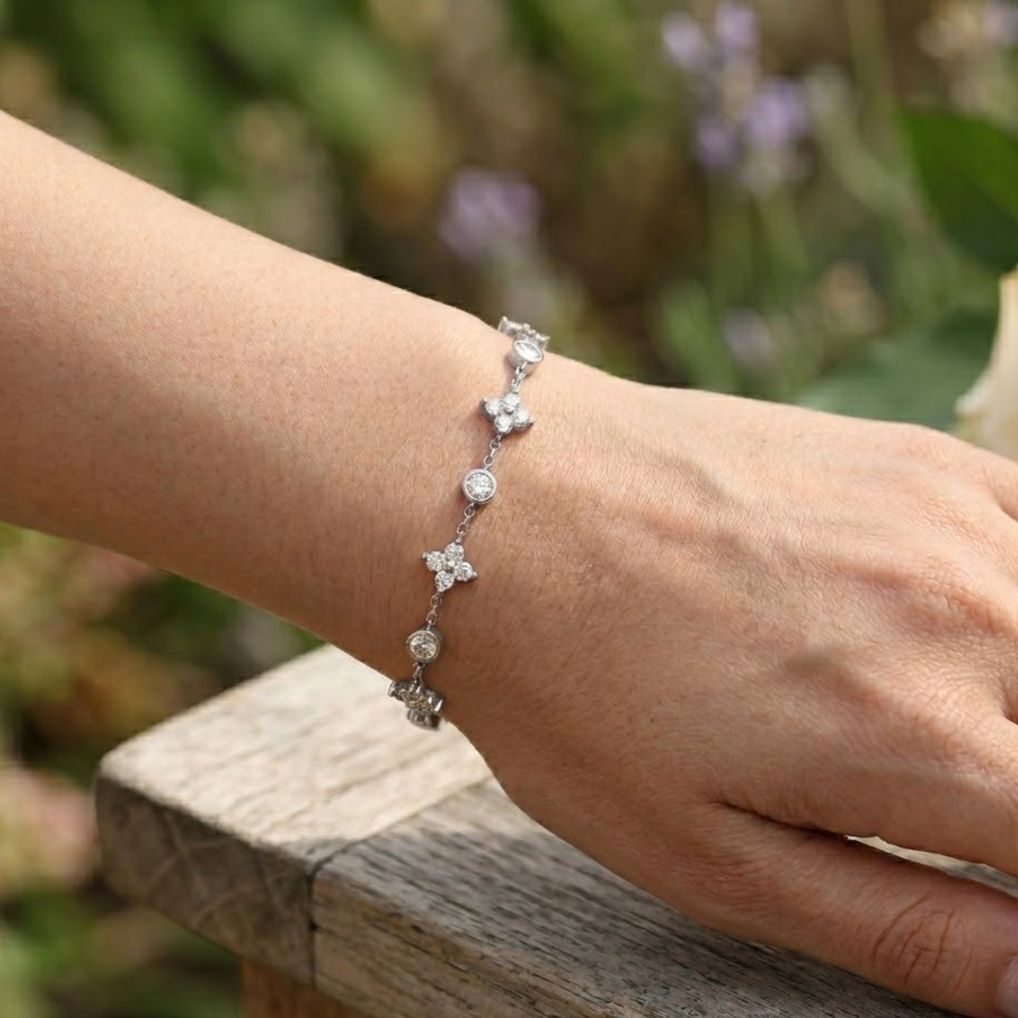 1.11 CTW Floral Round Diamond Station Bracelet