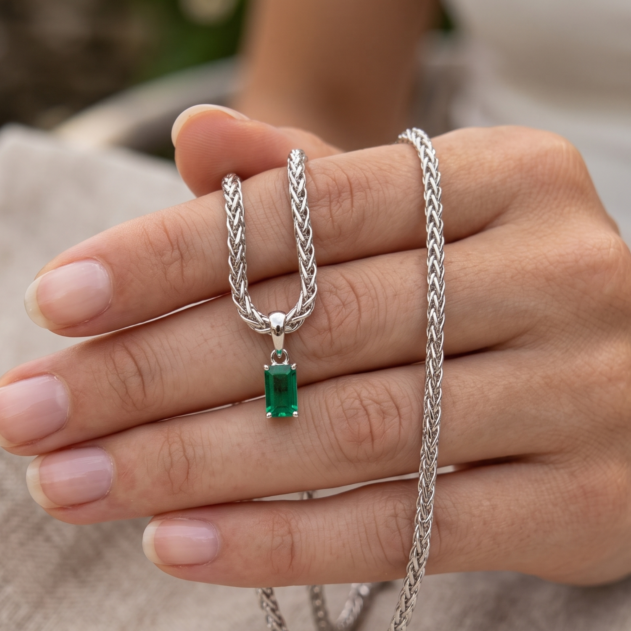 1.98 CT green emerald-cut pendant necklace in polished yellow gold.