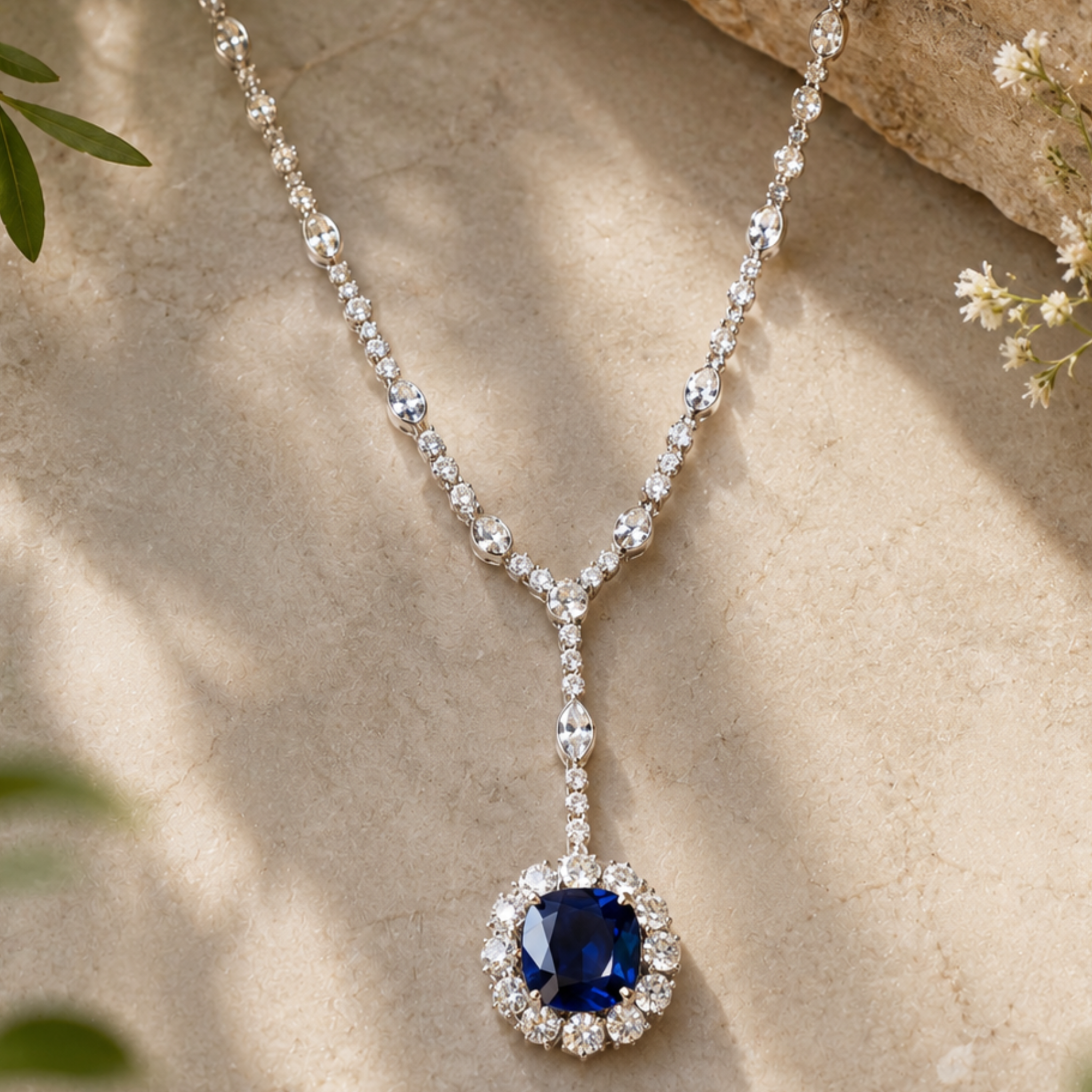 Royal Azure 7 CT Blue Gemstone & Diamond Y Necklace in 14K & 18K Gold