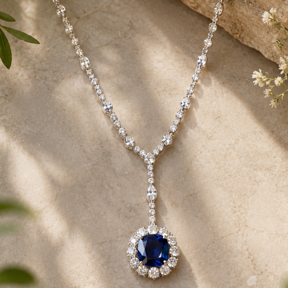 Royal Azure 7 CT Blue Gemstone & Diamond Y Necklace in 14K & 18K Gold