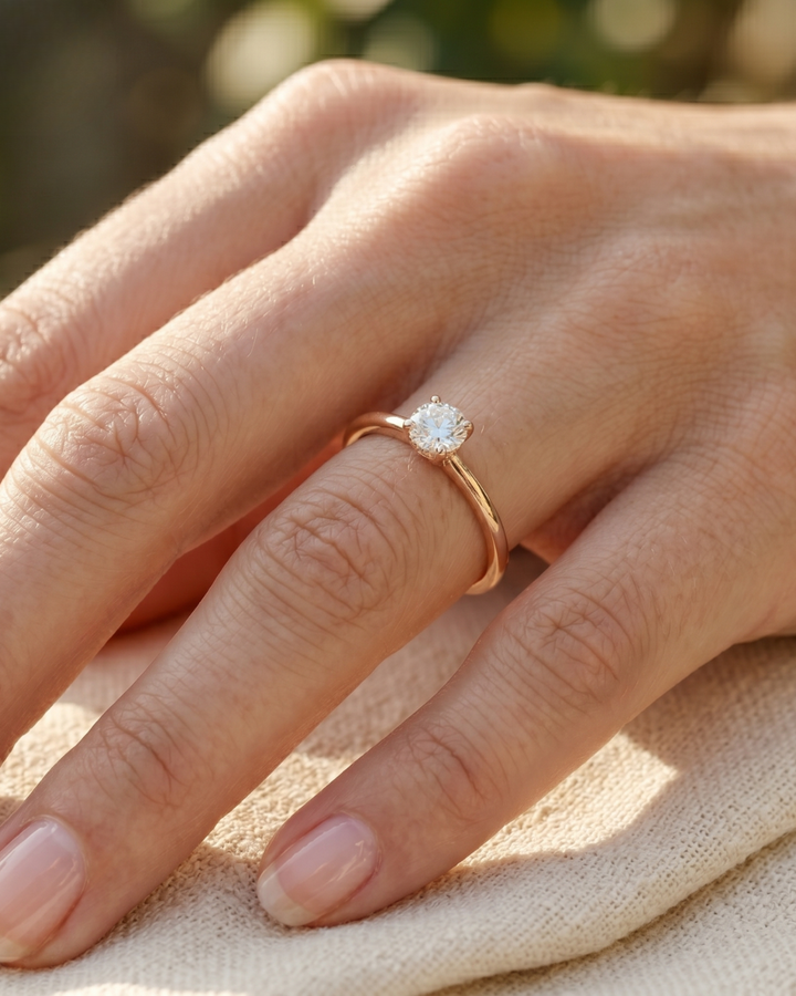 Premium 1.236 CT round diamond ring by Kiashaa Jewellery in rose gold for weddings and anniversary gifting.