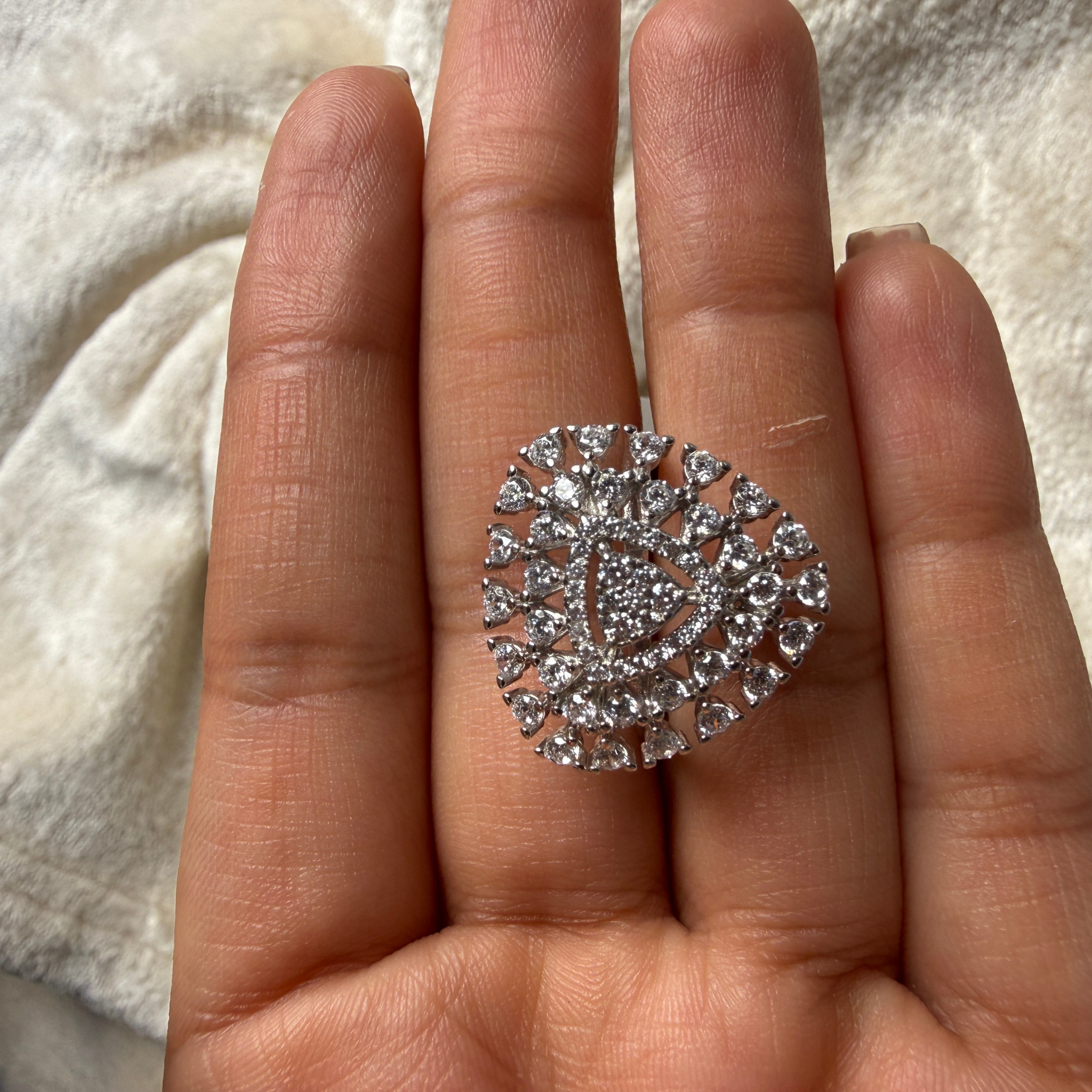 Heart-shaped lab-grown diamond statement ring in white gold by Kiashaa Jewellery.
