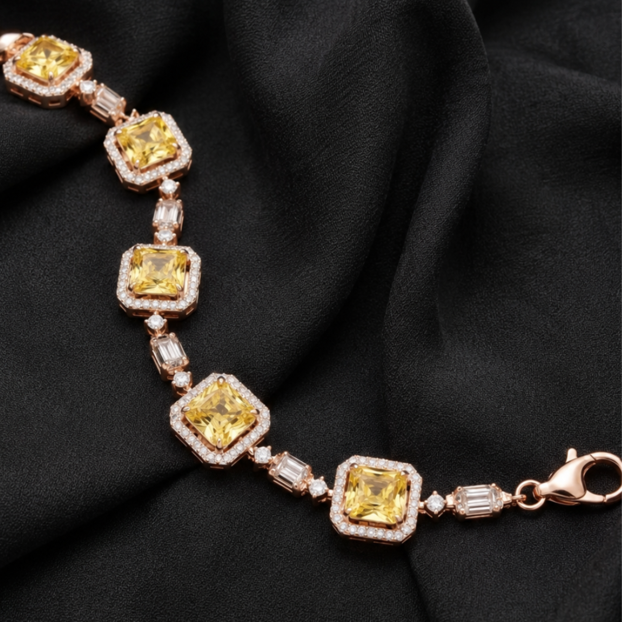 Golden Radiance 5 CT Yellow & White Diamond Halo Bracelet