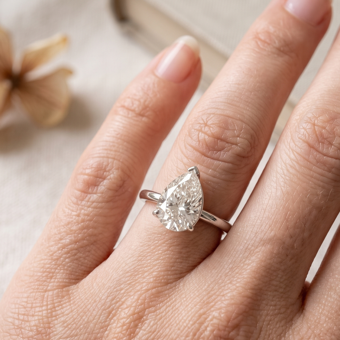 Pear Solitaire 0.76 CT Diamond Ring in 9K, 14K & 18K Gold