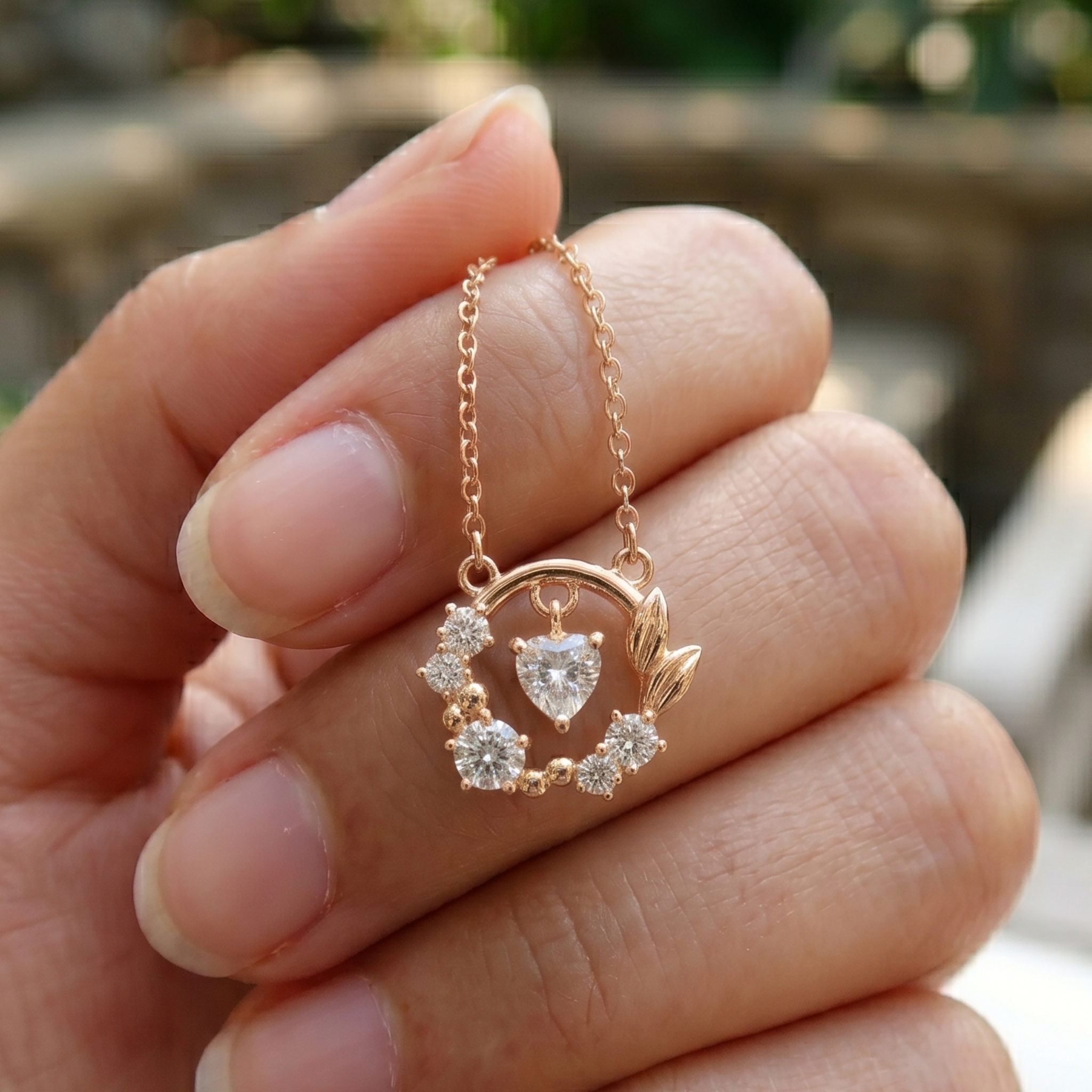 Enchanted Heart 0.23 CTW Diamond Wreath Necklace in 9K, 14K & 18K Gold
