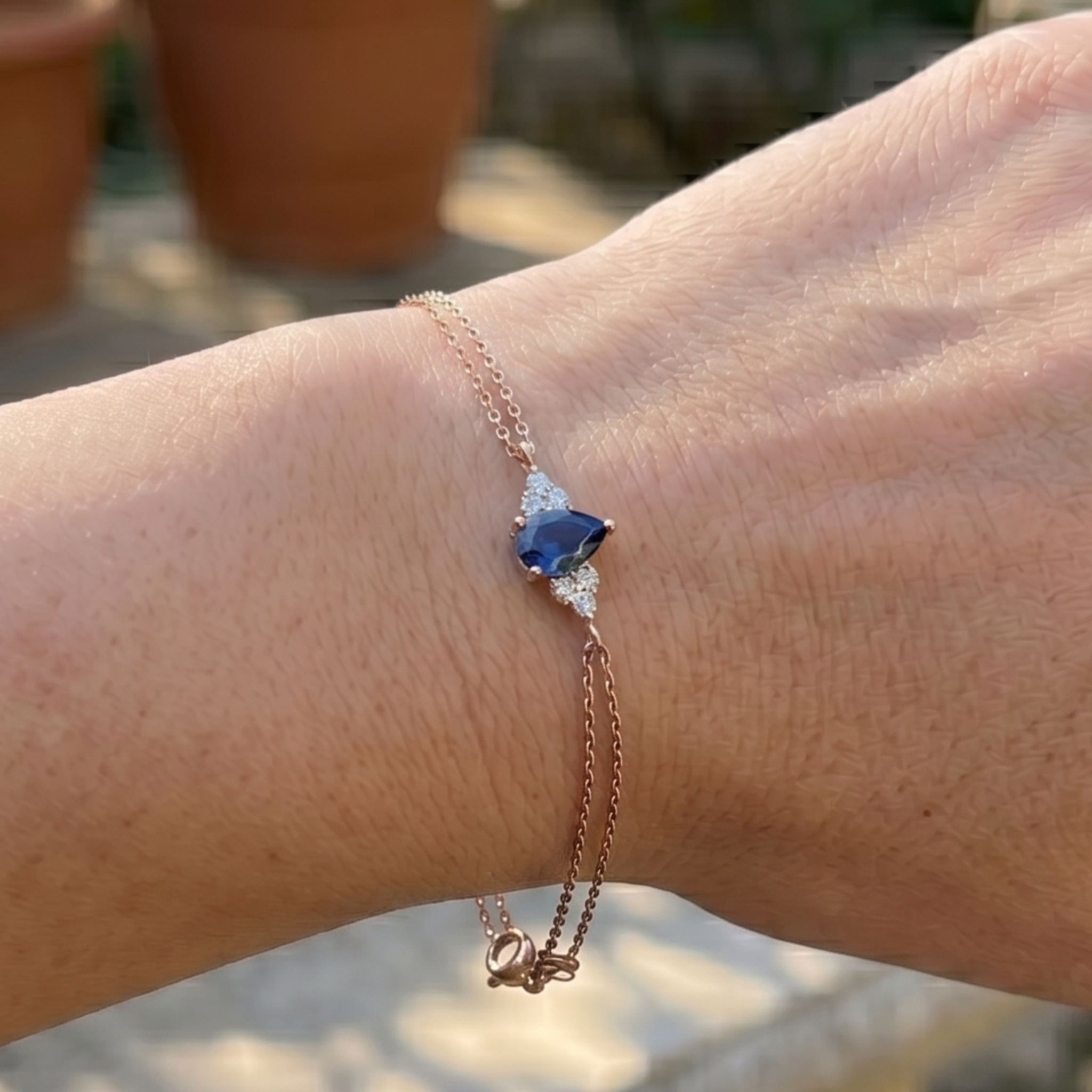 Azure Tear 1.25 CT Pear Blue Gemstone Diamond Bracelet