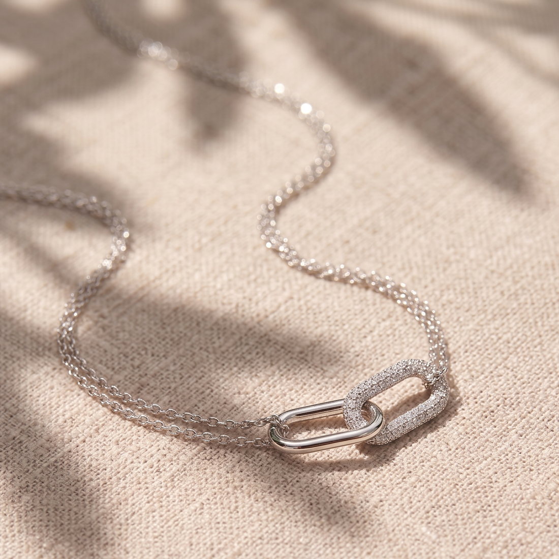 Eternal Link 0.40 CTW diamond necklace by Kiashaa Jewellery featuring interlocking elongated links in yellow gold.