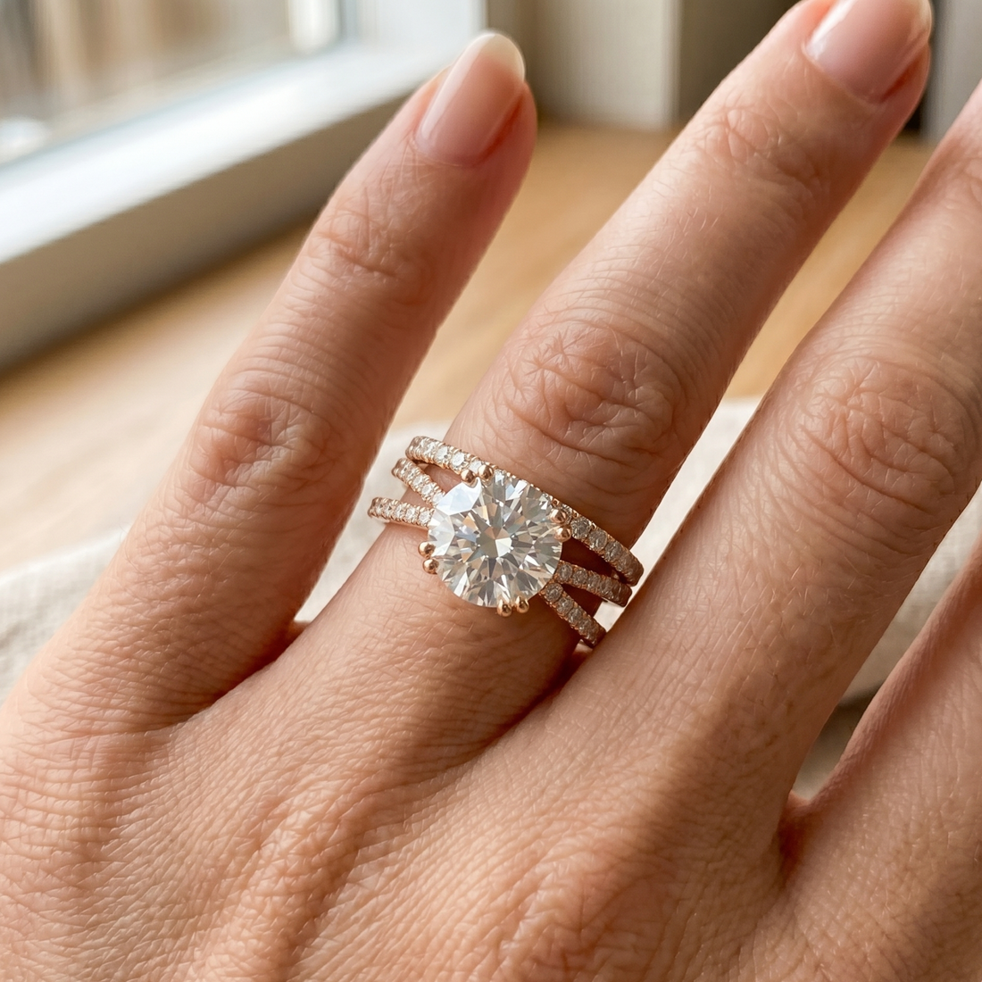 Luminous Trinity Split Shank Diamond Ring in 14K & 18K Gold