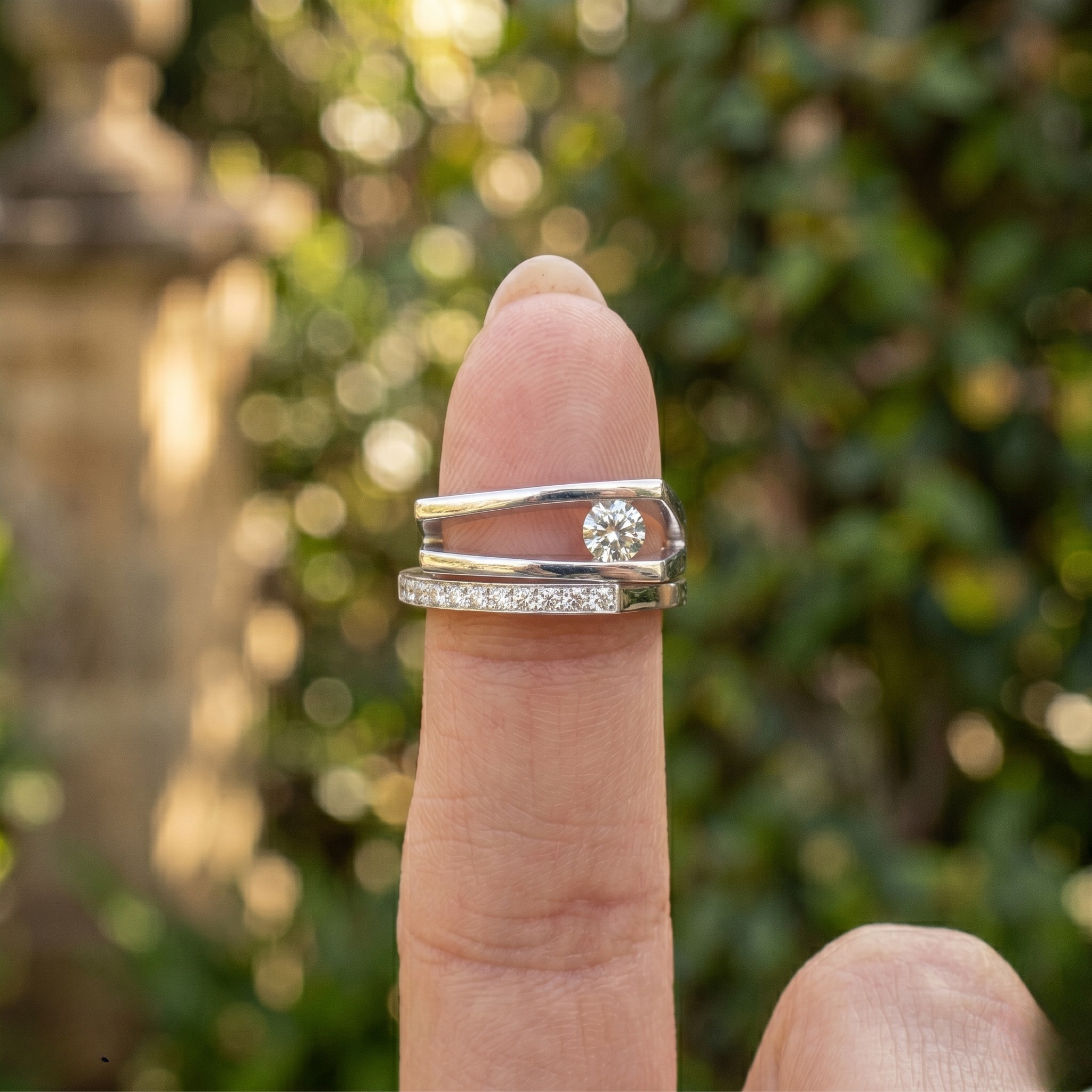 Geometric open-frame lab-grown diamond ring in white gold by Kiashaa Jewellery with 0.62 CTW of round diamonds.