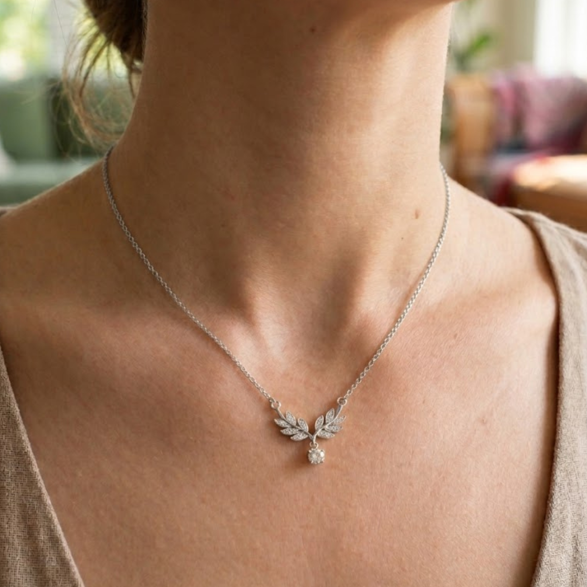 Eternal Laurel 0.27 CTW Diamond Leaf Necklace in 9K, 14K & 18K Gold