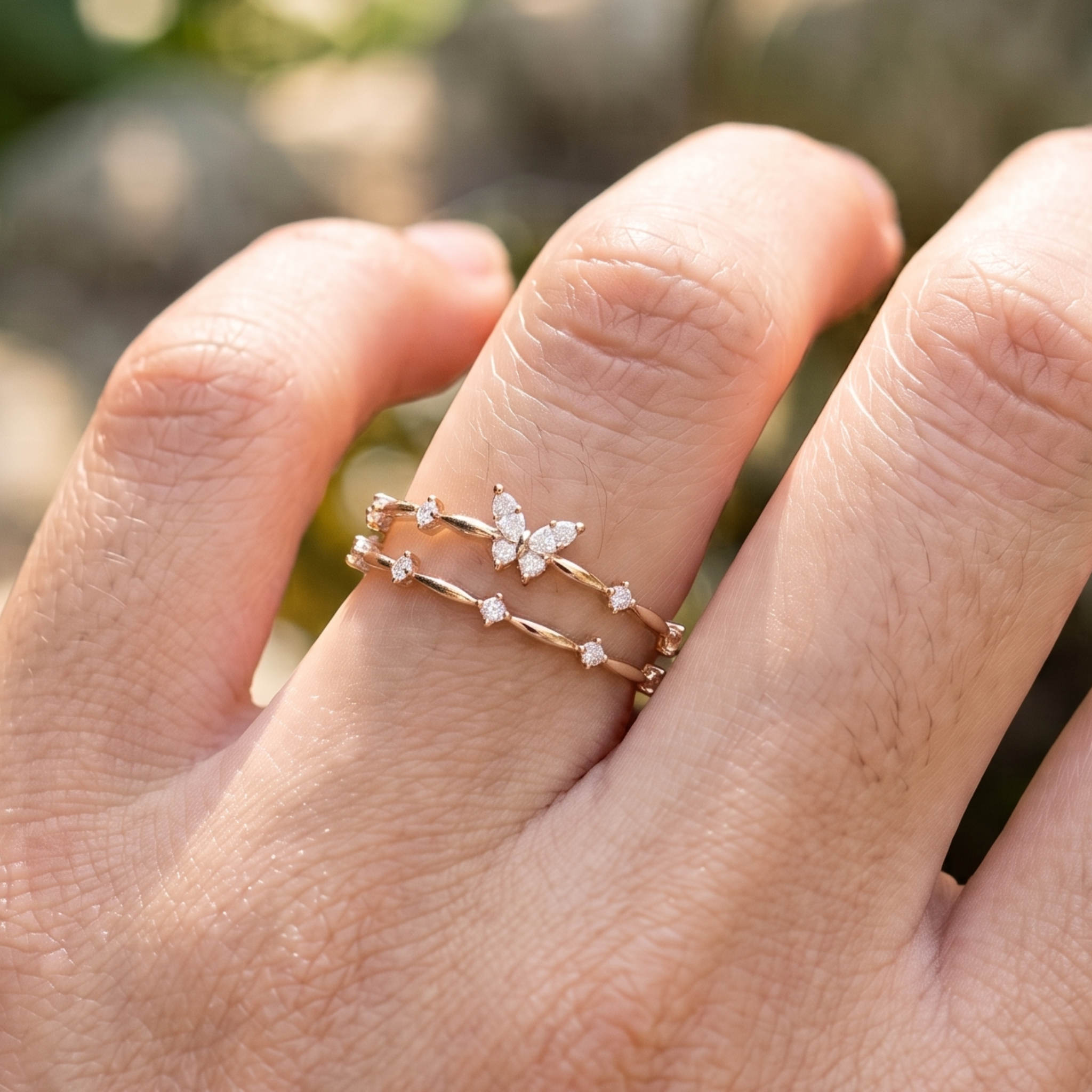 Flutter Bloom 0.50 CTW Marquise & Round Diamond Butterfly Open Ring