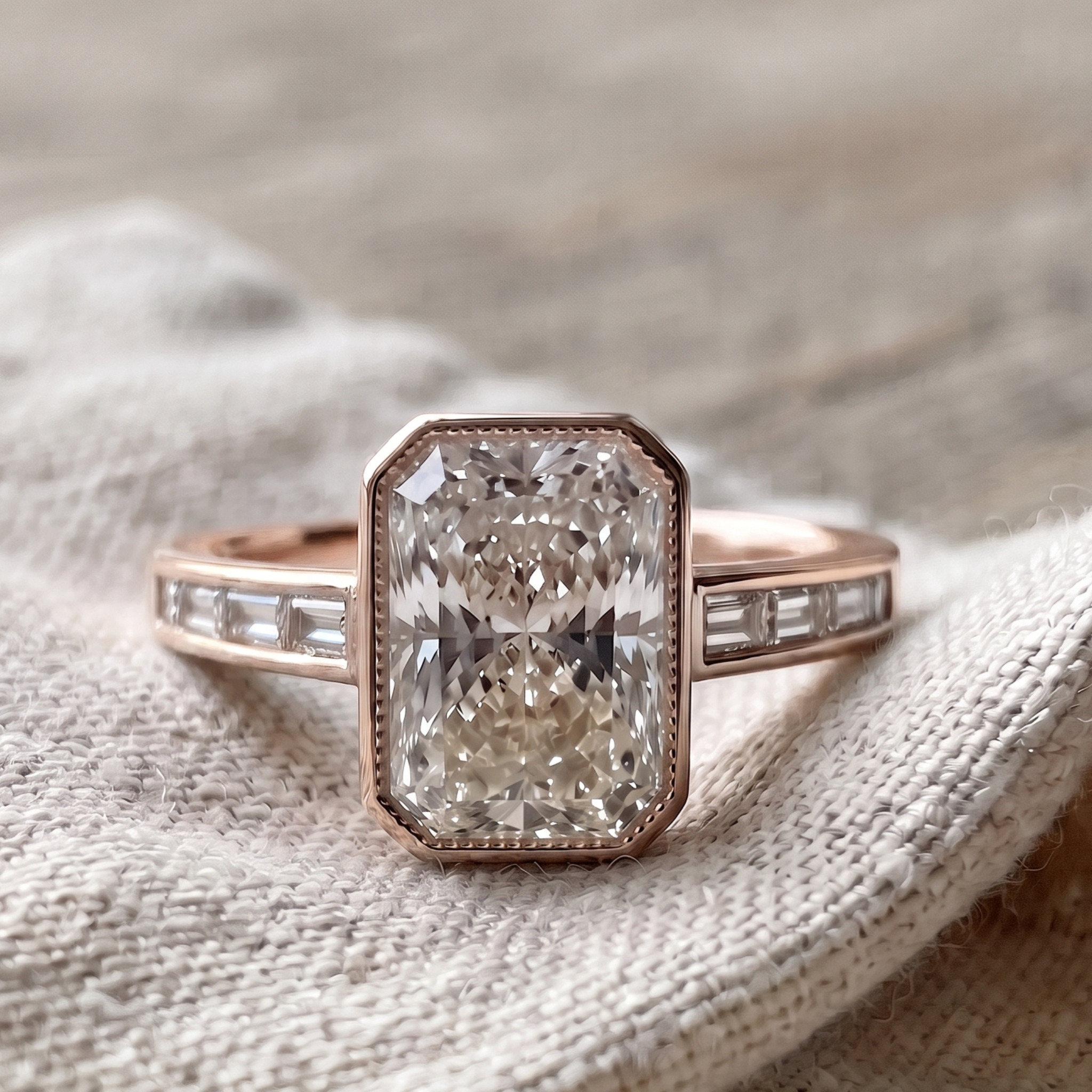 Regal Radiant 2.89 CTW Radiant & Baguette Diamond Ring in 9K, 14K & 18K Gold