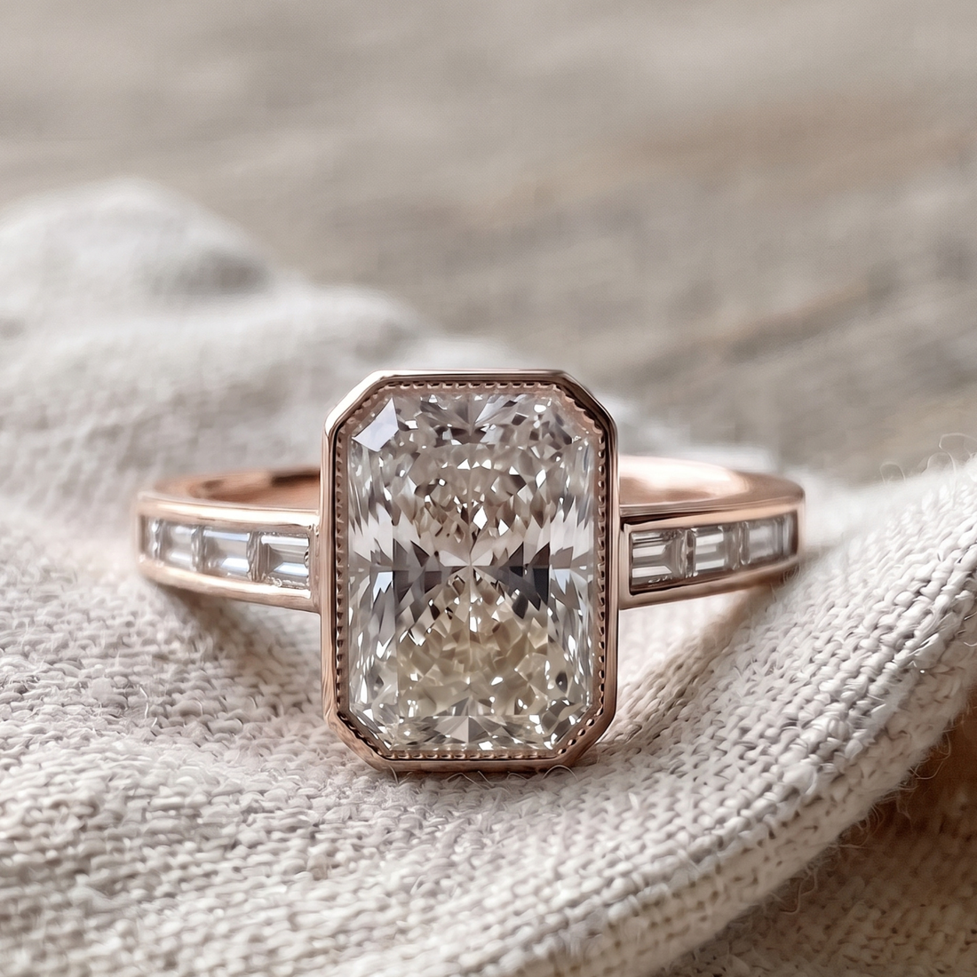 Regal Radiant 2.89 CTW Radiant & Baguette Diamond Ring in 9K, 14K & 18K Gold