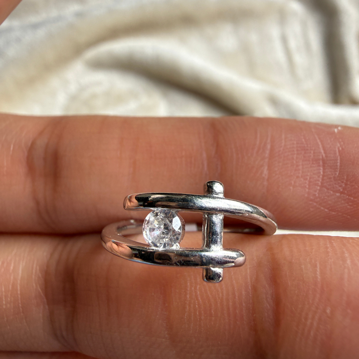 Modern round lab-grown diamond open ring in white gold by Kiashaa Jewellery.