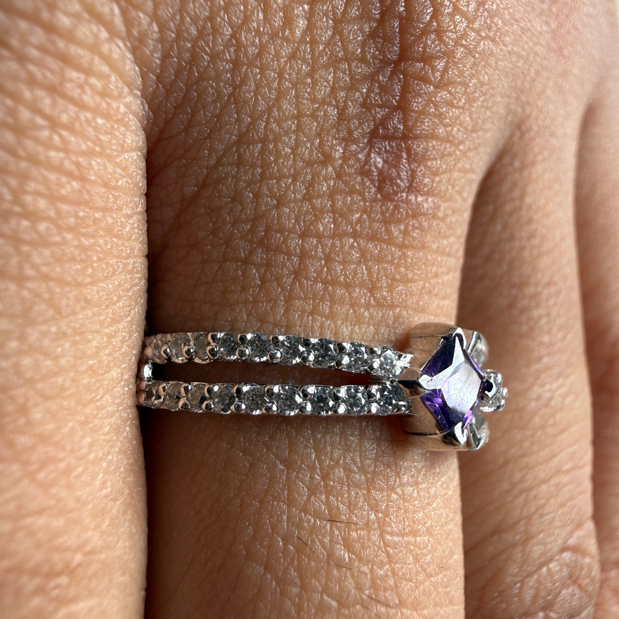 Blue princess-cut gemstone and lab-grown diamond ring by Kiashaa Jewellery.