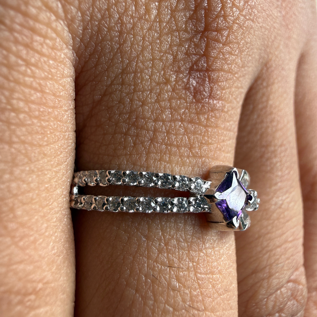 Blue princess-cut gemstone and lab-grown diamond ring by Kiashaa Jewellery.
