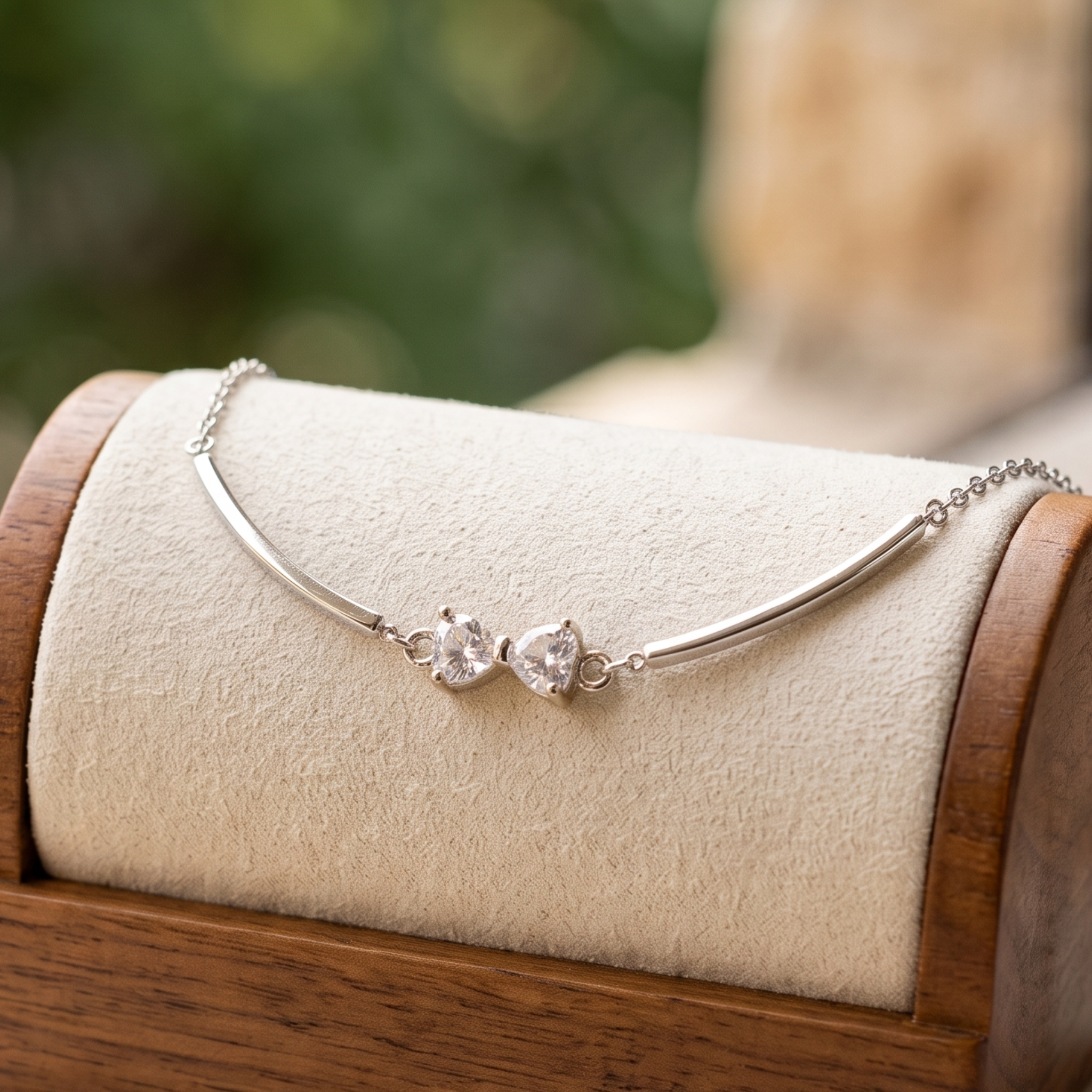 Kiashaa Jewellery 0.96 CTW twin heart diamond bracelet in polished rose gold.