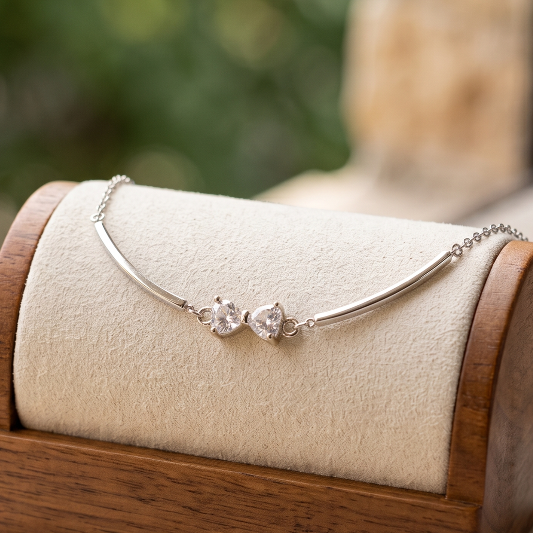 Kiashaa Jewellery 0.96 CTW twin heart diamond bracelet in polished rose gold.