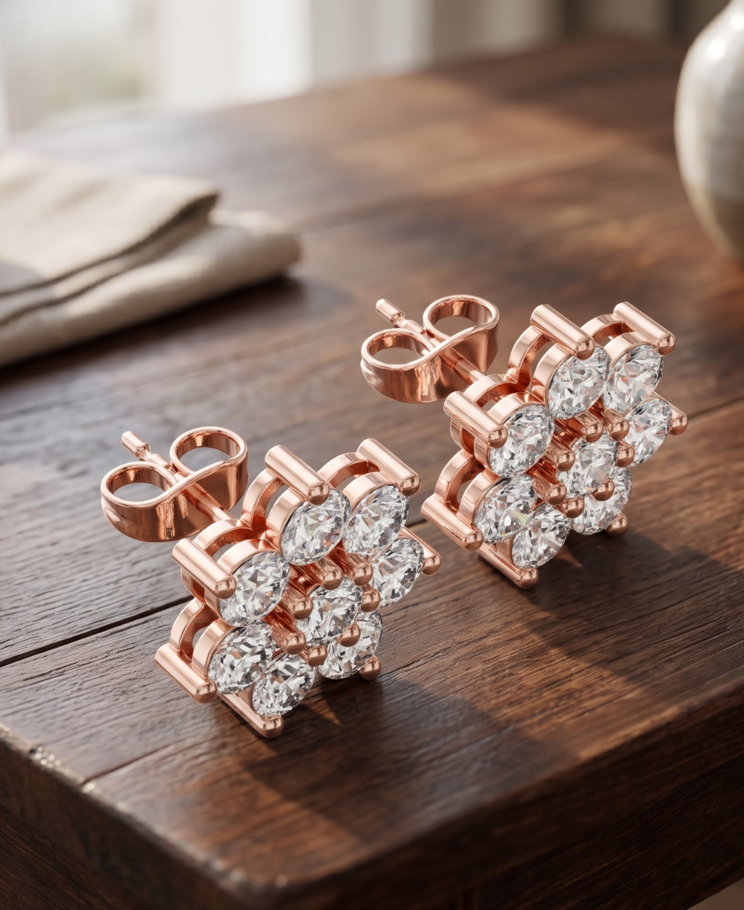 Premium lab-grown diamond floral stud earrings by Kiashaa Jewellery for anniversaries, birthdays, and gifting.
