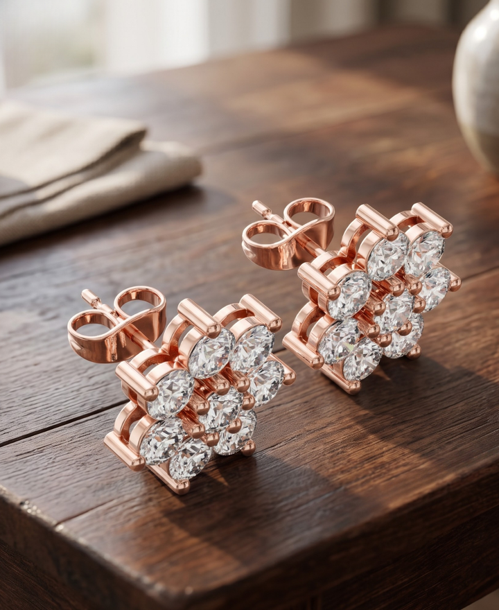 Premium lab-grown diamond floral stud earrings by Kiashaa Jewellery for anniversaries, birthdays, and gifting.