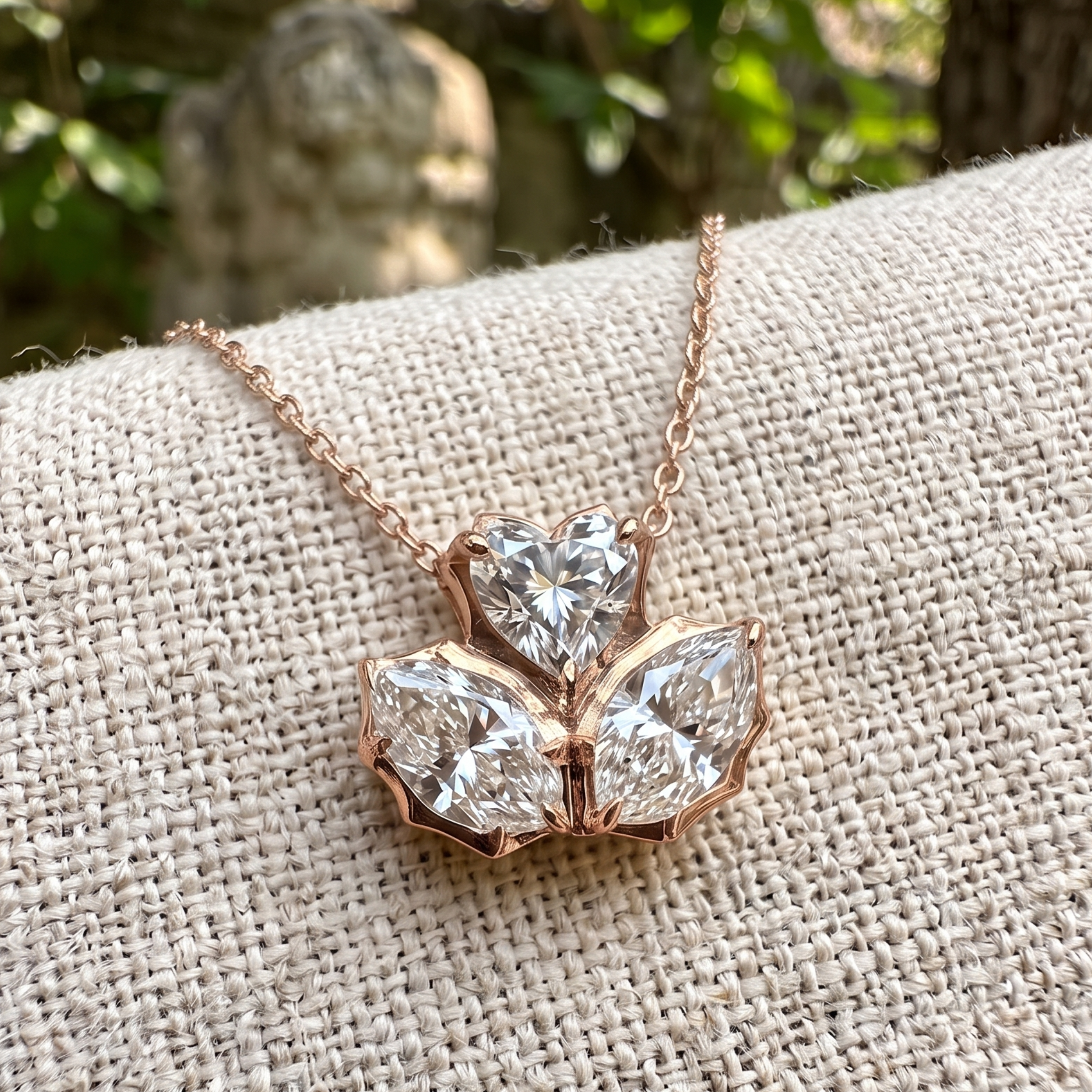 Trinity Bloom 1.92 CTW Heart, Oval & Marquise Diamond Necklace in 9K, 14K & 18K Gold