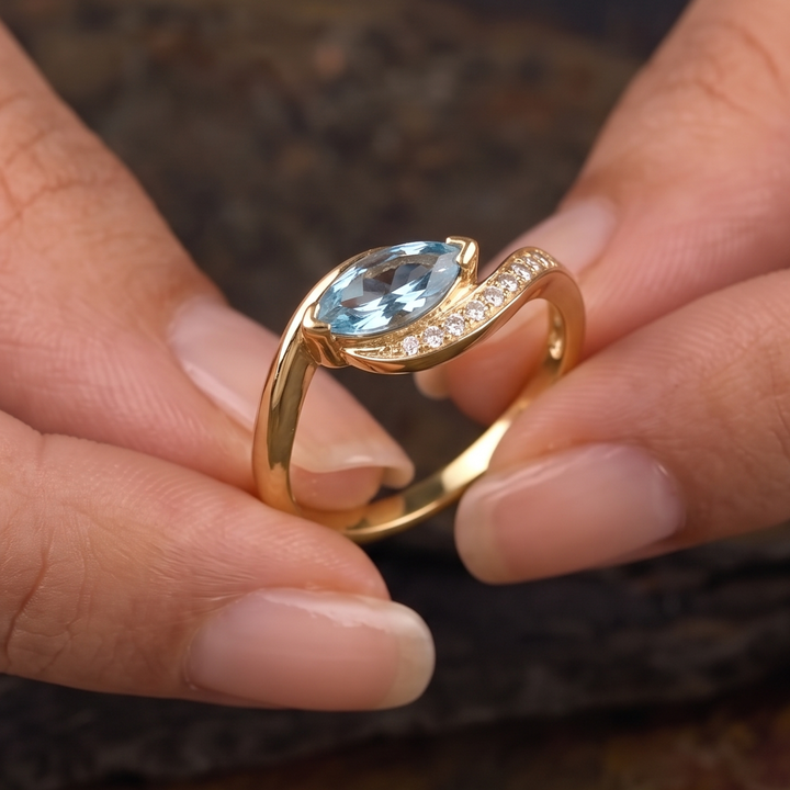 Made-to-order blue gemstone ring available in white, yellow and rose gold.