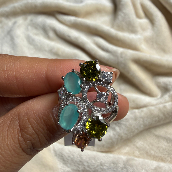 Multicolor gemstone and lab-grown diamond statement ring by Kiashaa Jewellery.