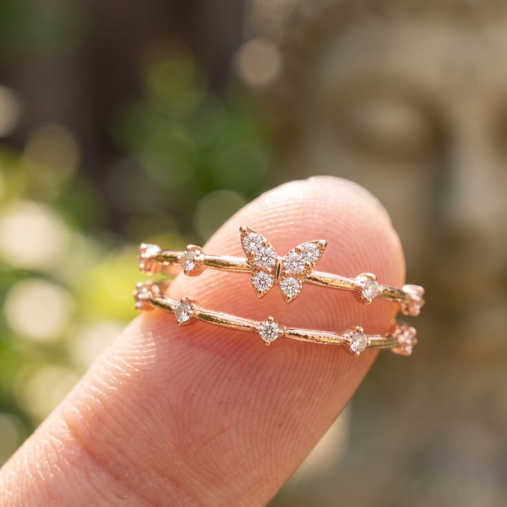 Flutter Bloom 0.50 CTW Marquise & Round Diamond Butterfly Open Ring