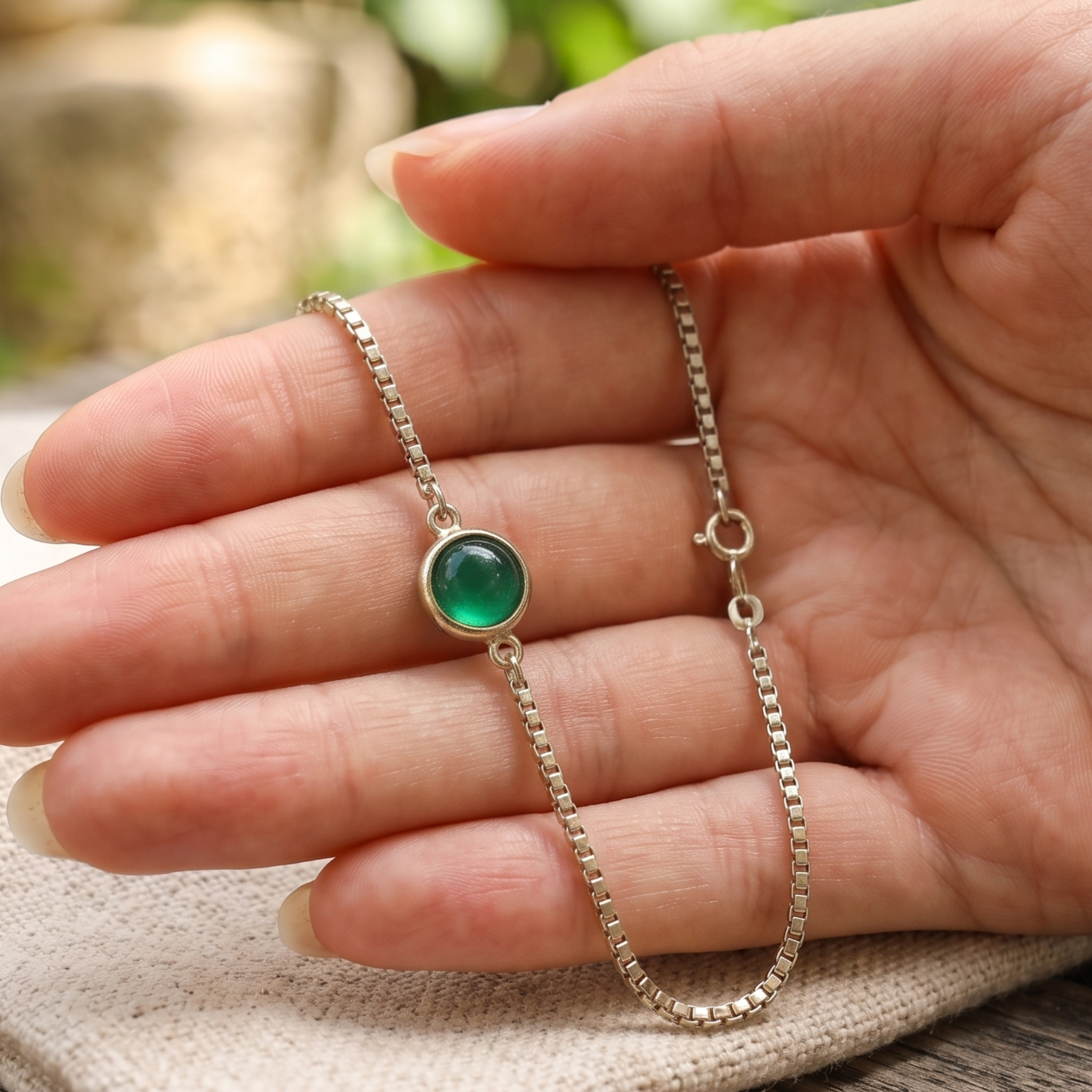 Verdant Oval 0.50 CT Green Gemstone Bezel Bracelet in 9K, 14K & 18K Gold