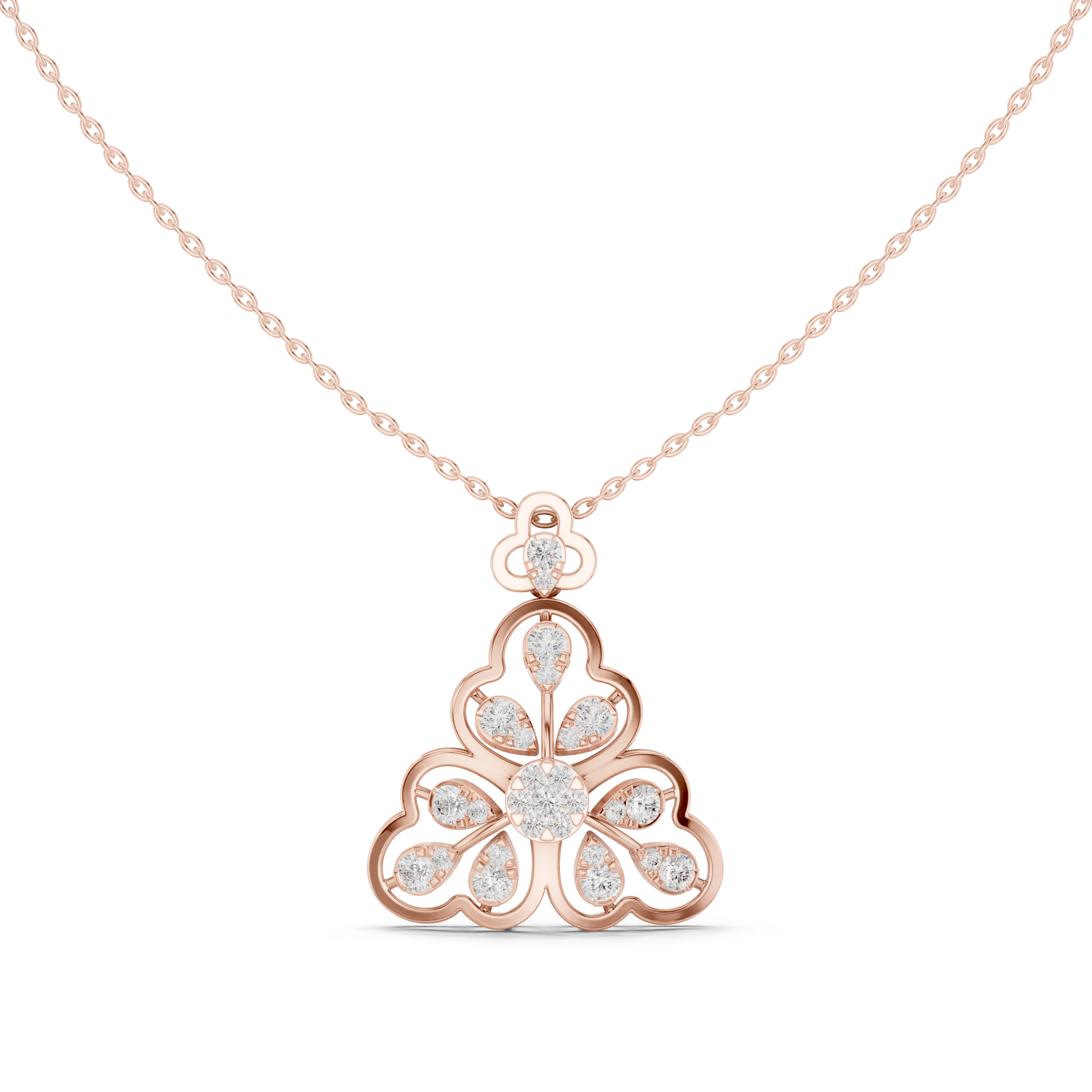 Floral Clover Diamond Pendant | 14K & 18K Gold | IGI Certified