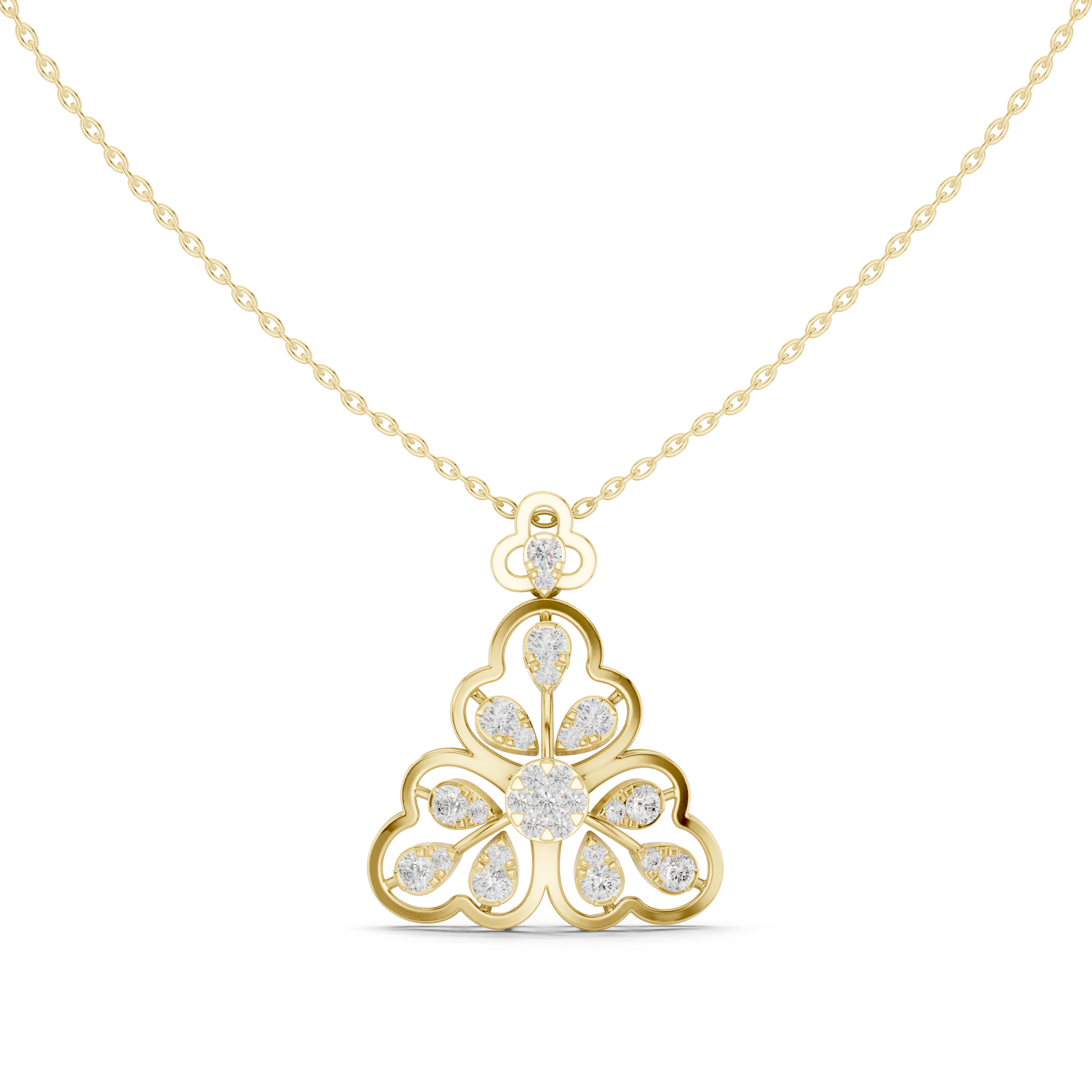 Floral Clover Diamond Pendant | 14K & 18K Gold | IGI Certified